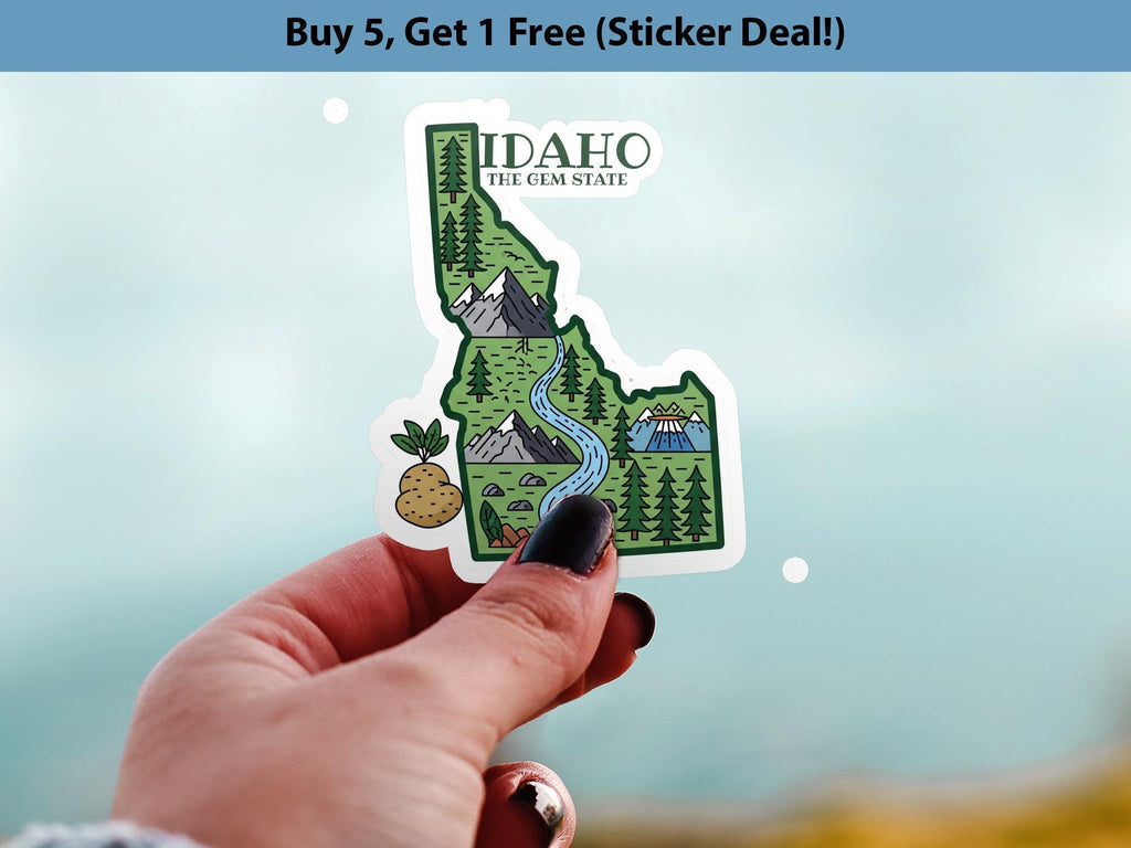 Idaho State Sticker, USA Kiss-Cut Vinyl, Landmark Waterproof Decal, United States Travel Collection