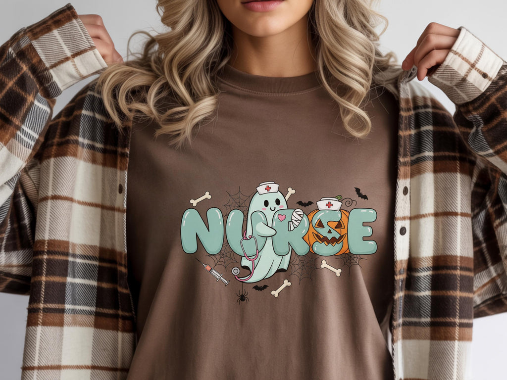 Retro Nurse Halloween Sweatshirt, Funny RN Top in Retro College Font, Cute Fall Apparel, Cozy Autumn Outfit, Unique Gift for Nurse
