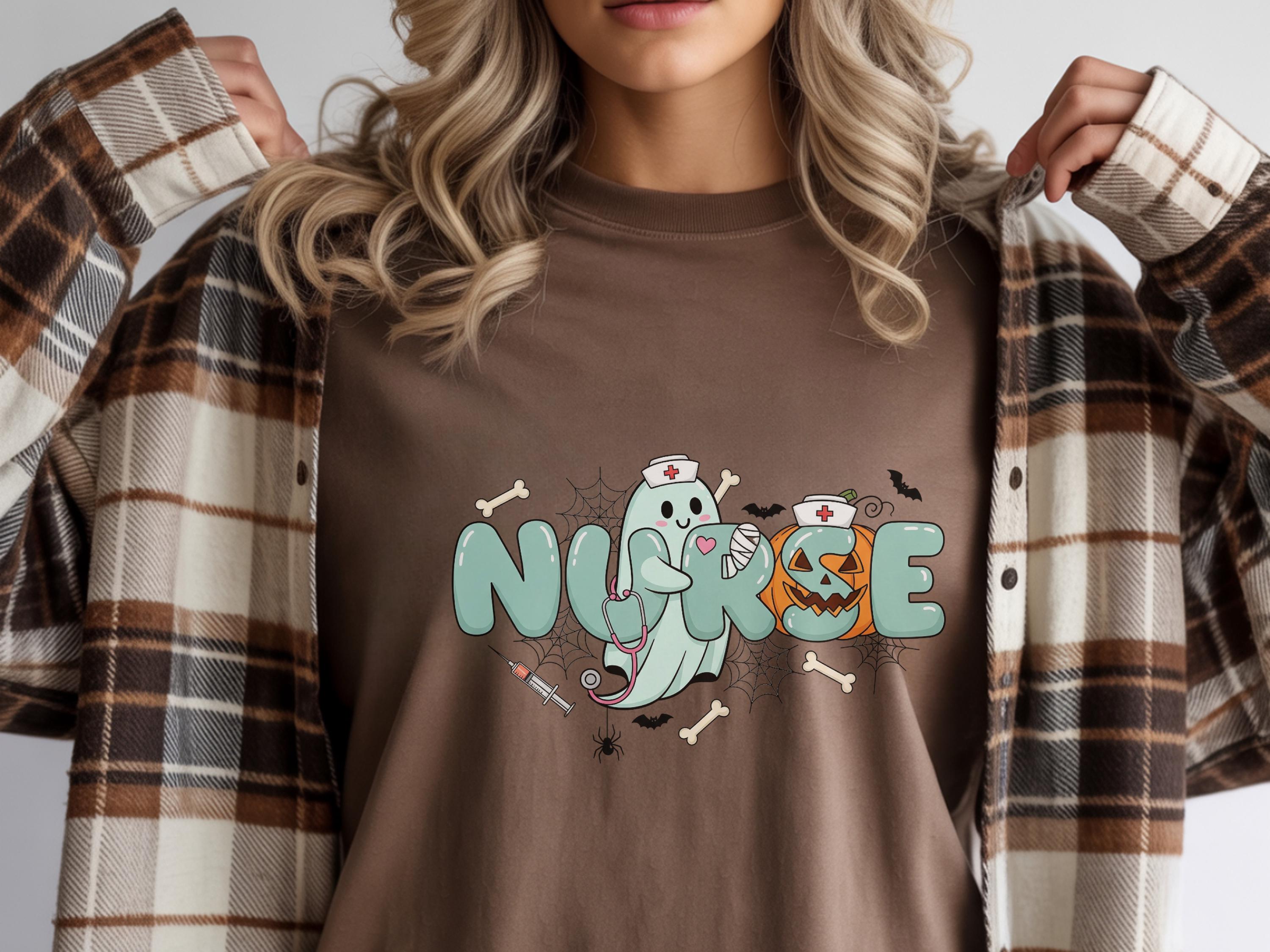 Retro Nurse Halloween Sweatshirt, Funny RN Top in Retro College Font, Cute Fall Apparel, Cozy Autumn Outfit, Unique Gift for Nurse
