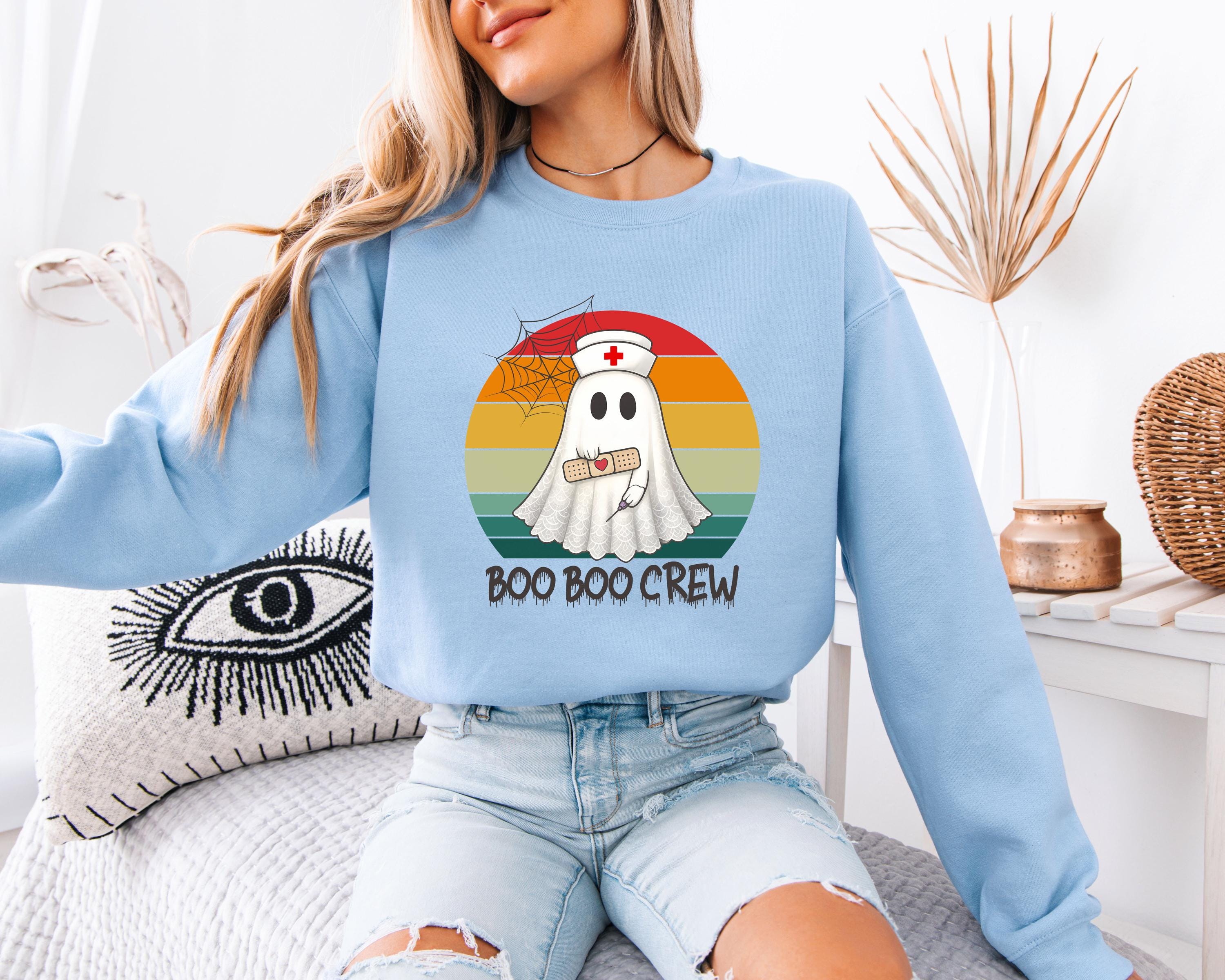 Boo Boo Crew Nurse retro Halloween Sweatshirt, Halloween Gift for Nurse Sweater, Nurse Spooky , Nurse Halloween Boo Boo Crew