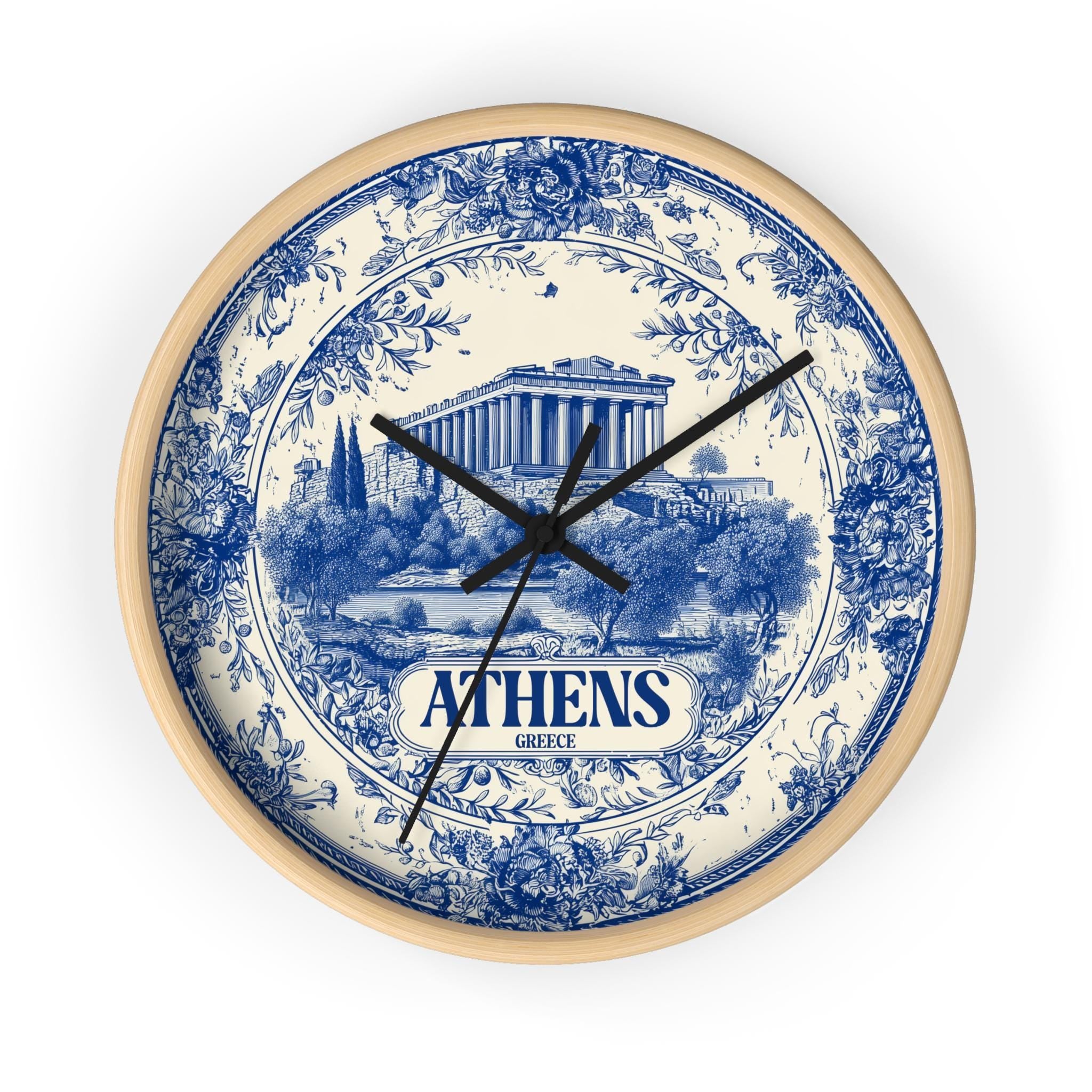 Athens Greece Wall Clock, Delf style Home Decor, Vintage City Travel Keepsake Art