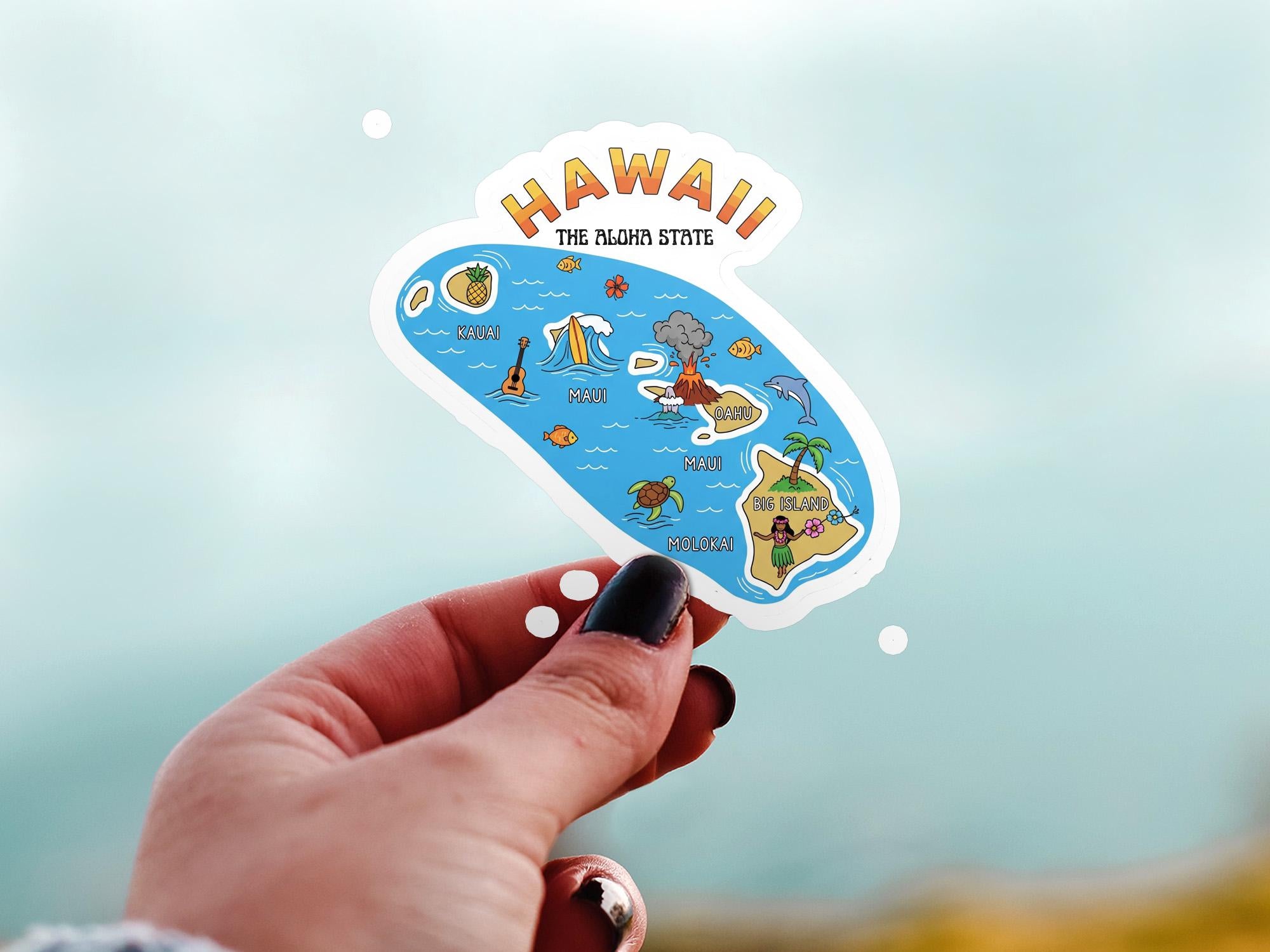 Hawaii State Sticker, USA Kiss-Cut Vinyl, Landmark Waterproof Decal, United States Travel Collection