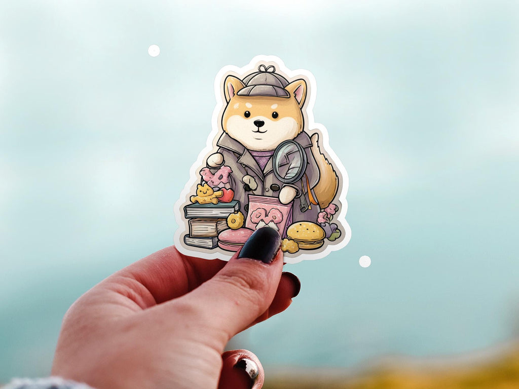 Shiba Foodie Detective Kawaii Sticker: Waterproof Vinyl Decal
