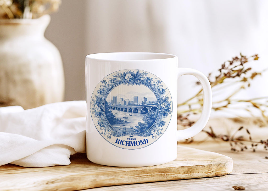 Richmond Virginia Mug, Custom Delft Style cup, Personalized Vintage Travel City Gift