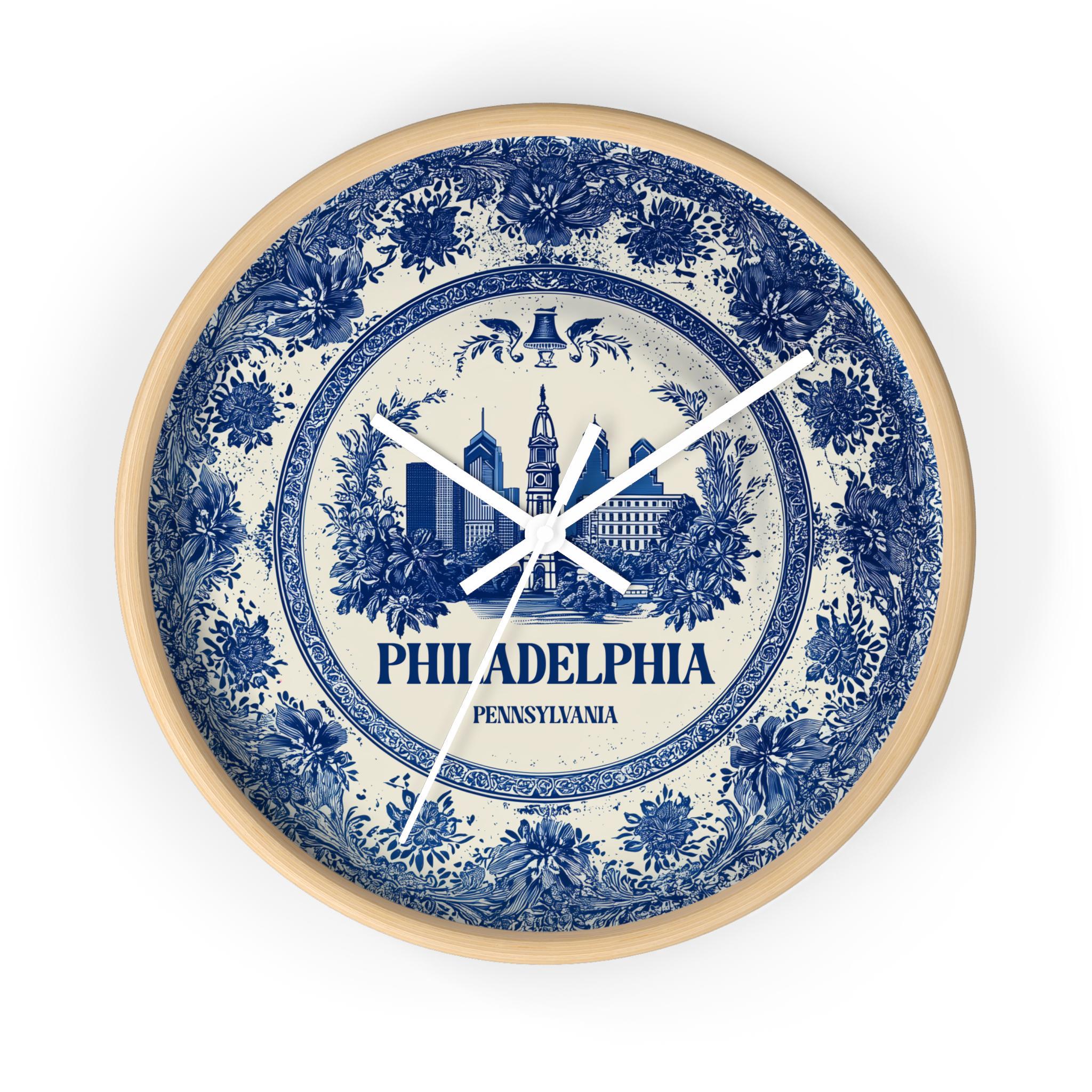 Philadelphia Pennsylvania2 Wall Clock, Delf style Home Decor, Vintage City Travel Keepsake Art