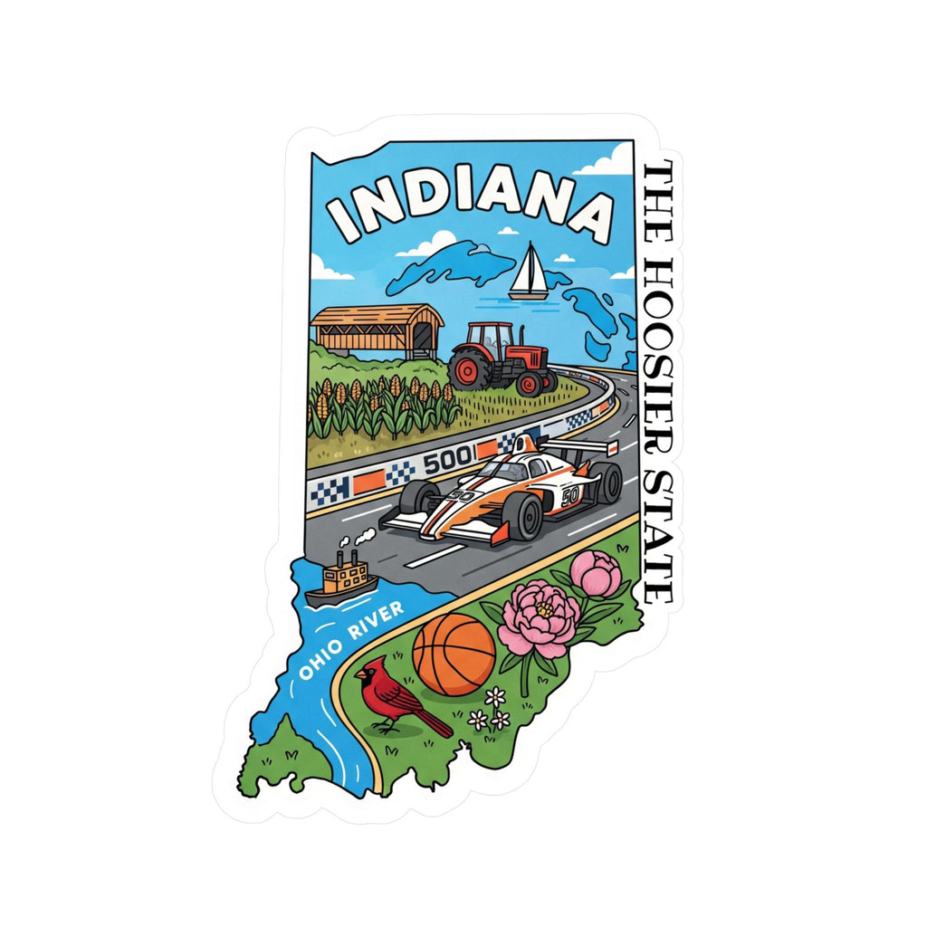 Indiana State Sticker, USA Kiss-Cut Vinyl, Landmark Waterproof Decal, United States Travel Collection