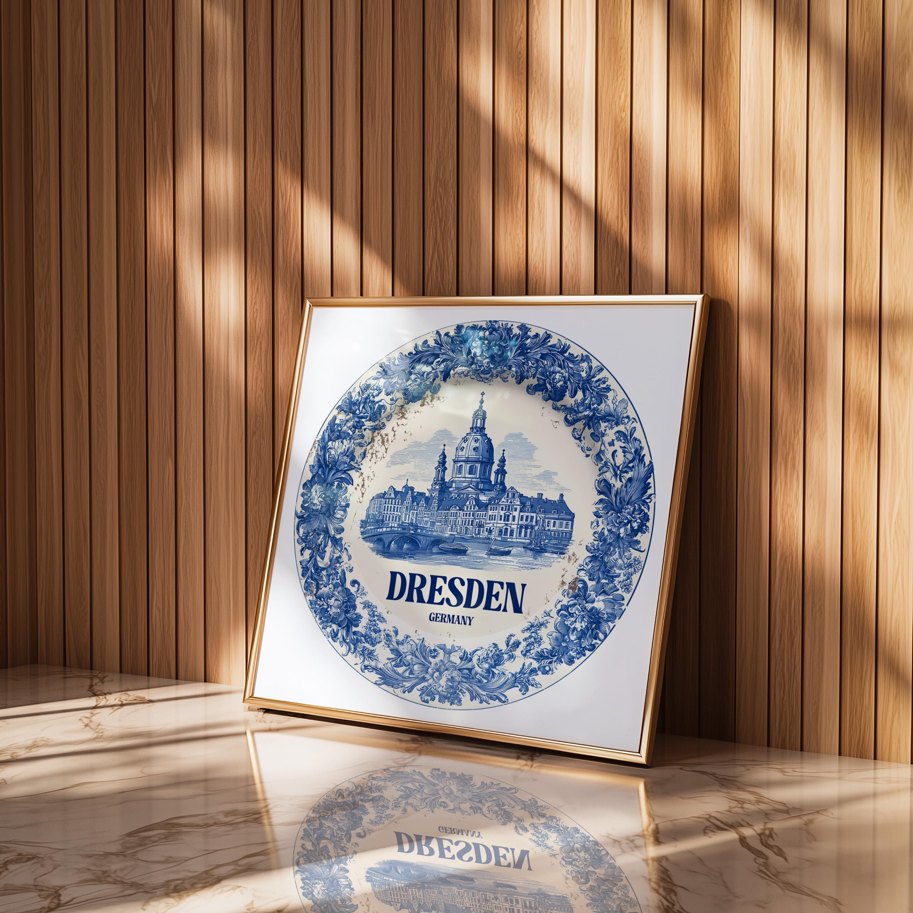Dresden Germany Wall Art, Vintage Delft Blue Poster, City Print, Travel Home Decor