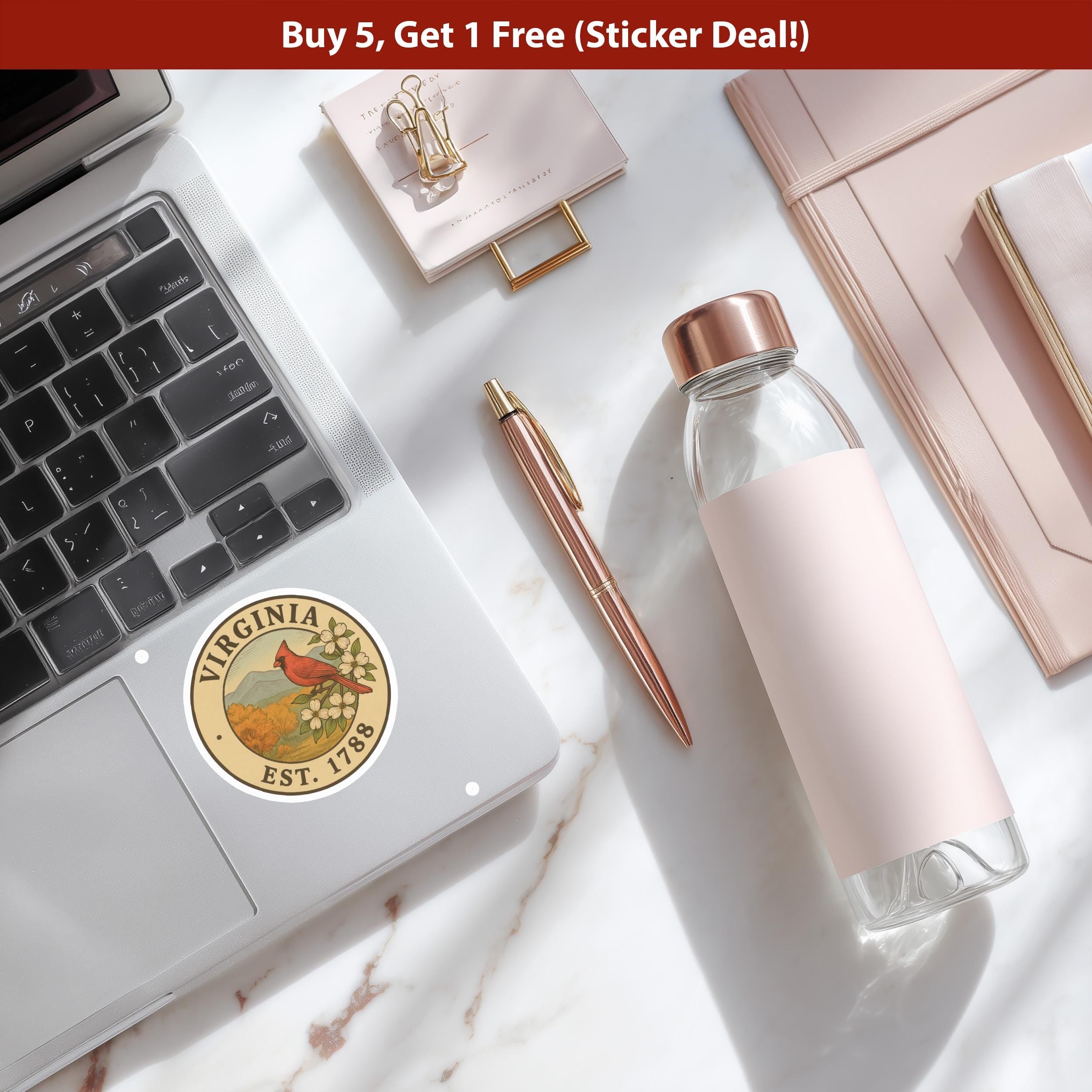 Virginia Sticker, Vintage US States Retro Decal, Waterproof Retro Travel Collection for Laptop Tumbler