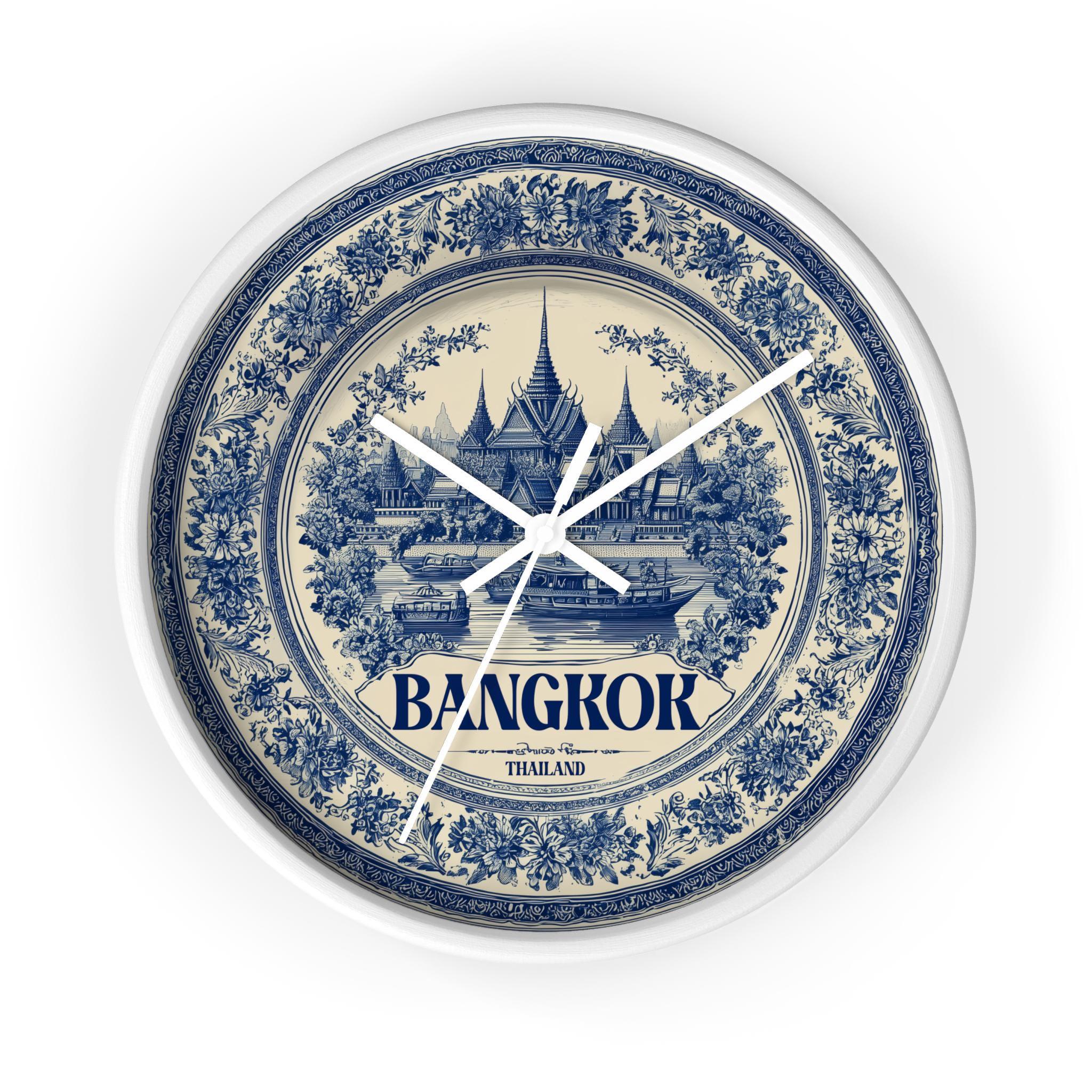 Bangkok Thailand Wall Clock, Delf style Home Decor, Vintage City Travel Keepsake Art