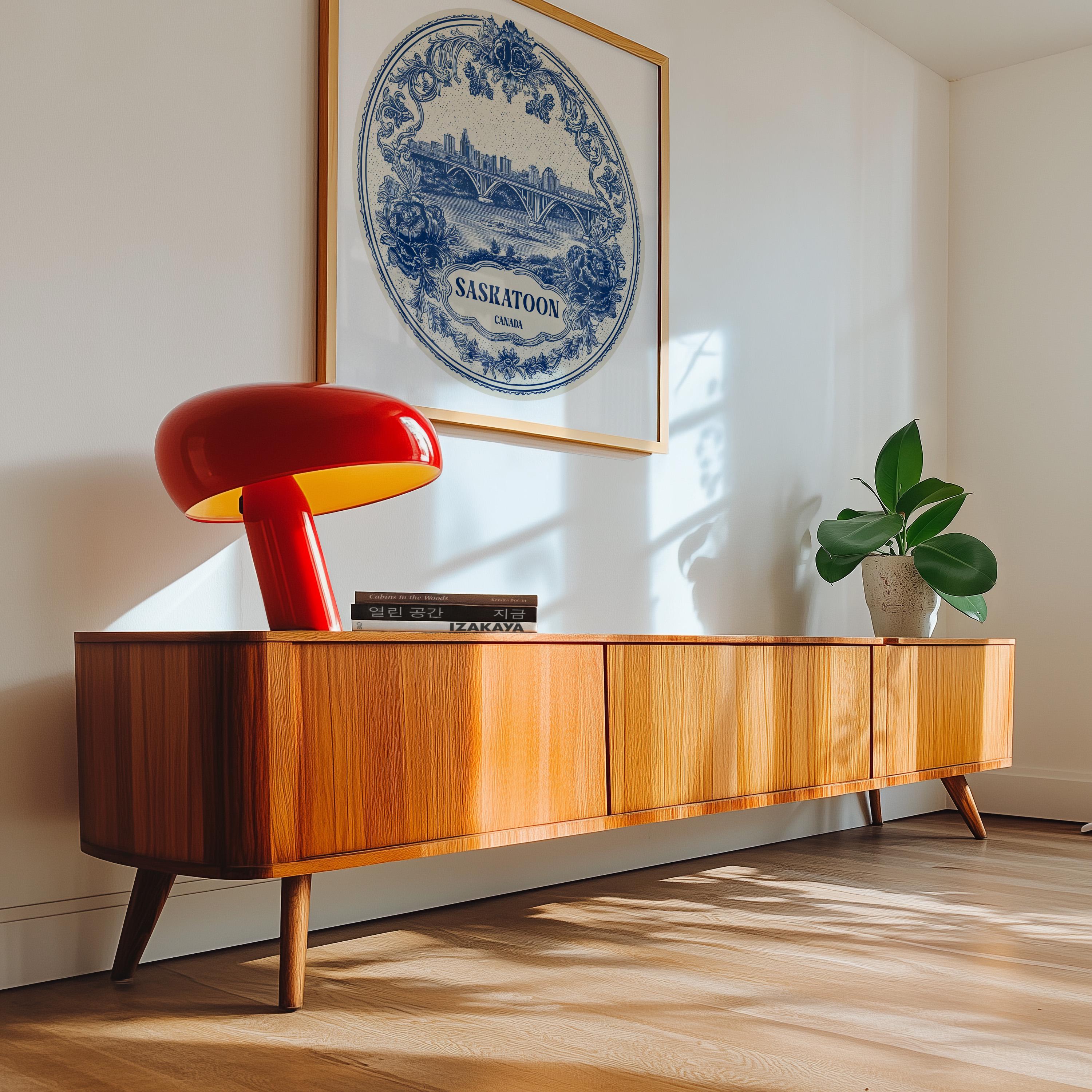 Saskatoon Canada Wall Art, Vintage Delft Blue Poster, City Print, Travel Home Decor