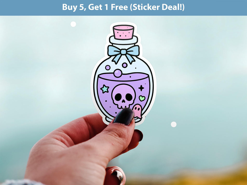 Kawaii Potion Sticker, Cute Pastel Witch Bottle Decal, Magical Goth Halloween Vinyl
