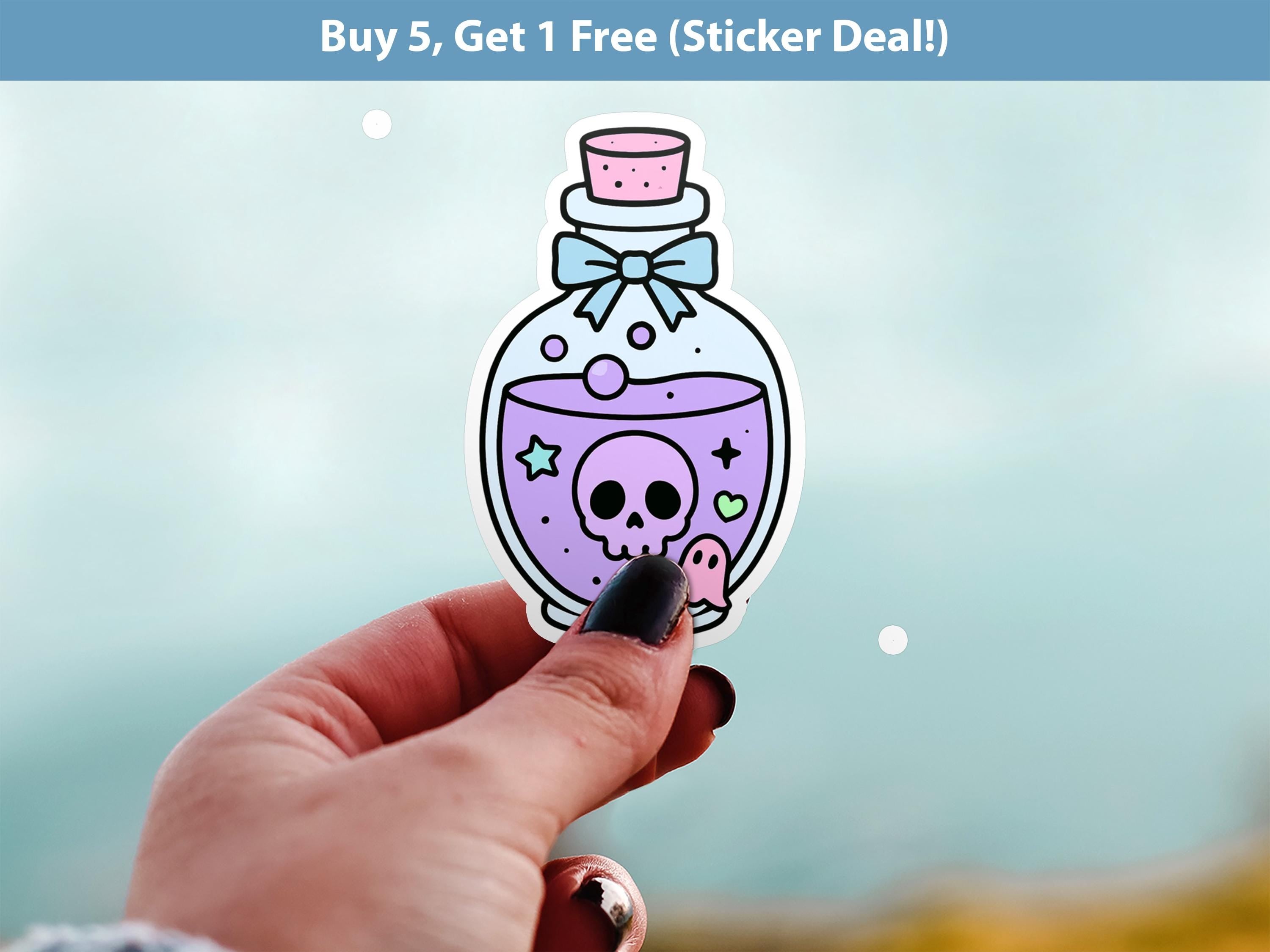 Kawaii Potion Sticker, Cute Pastel Witch Bottle Decal, Magical Goth Halloween Vinyl
