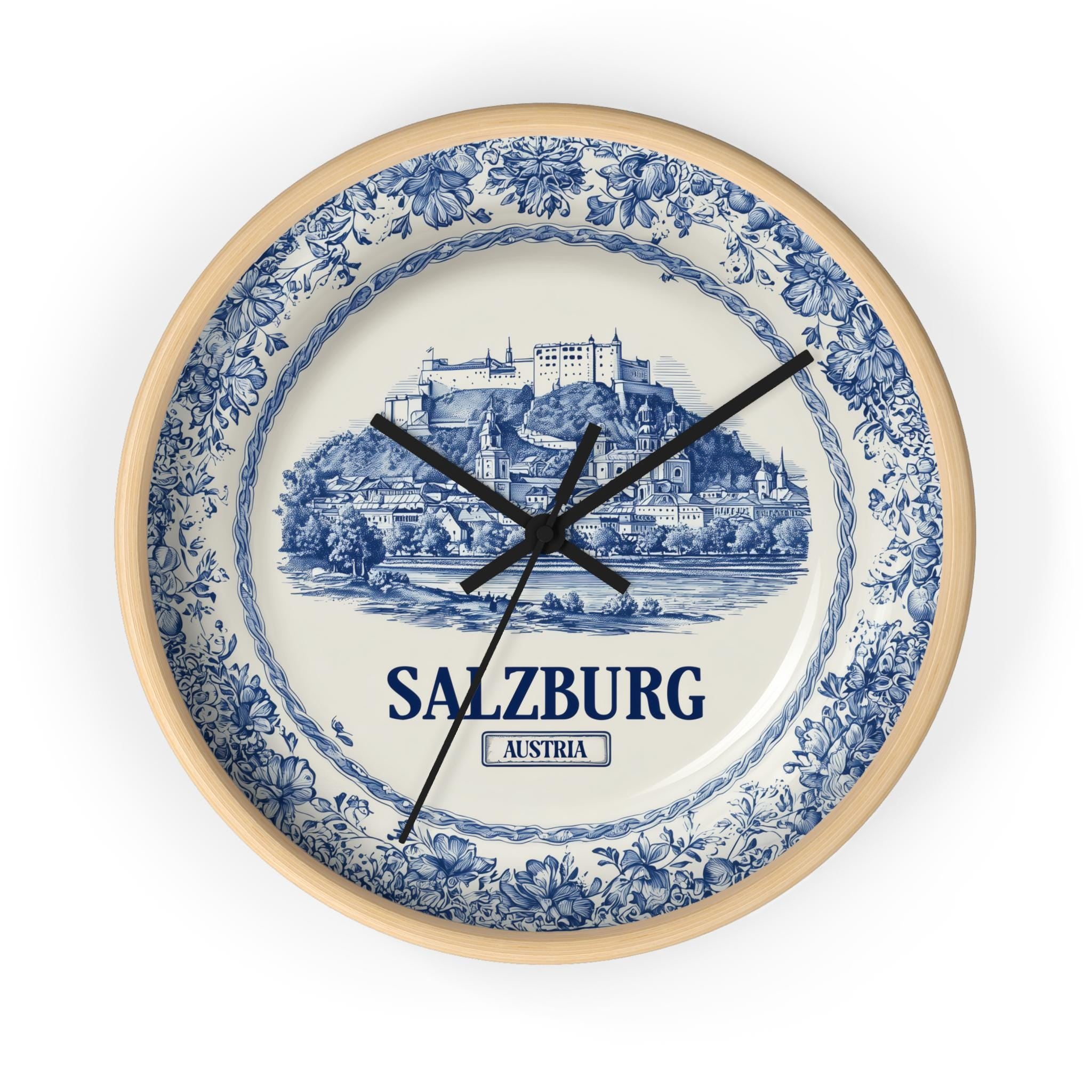 Salzburg Austria Wall Clock, Delf style Home Decor, Vintage City Travel Keepsake Art