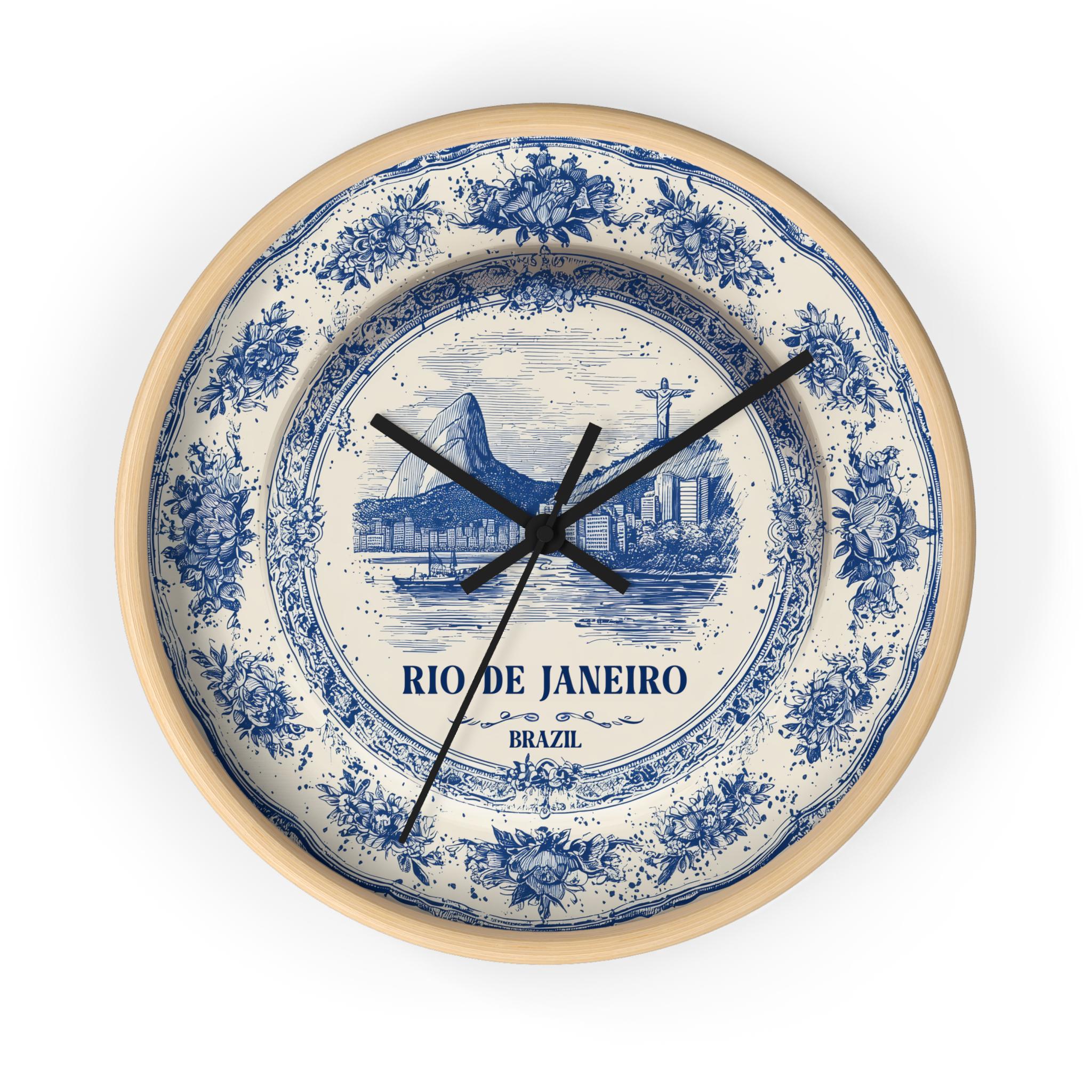 Rio Brazil Wall Clock, Delf style Home Decor, Vintage City Travel Keepsake Art