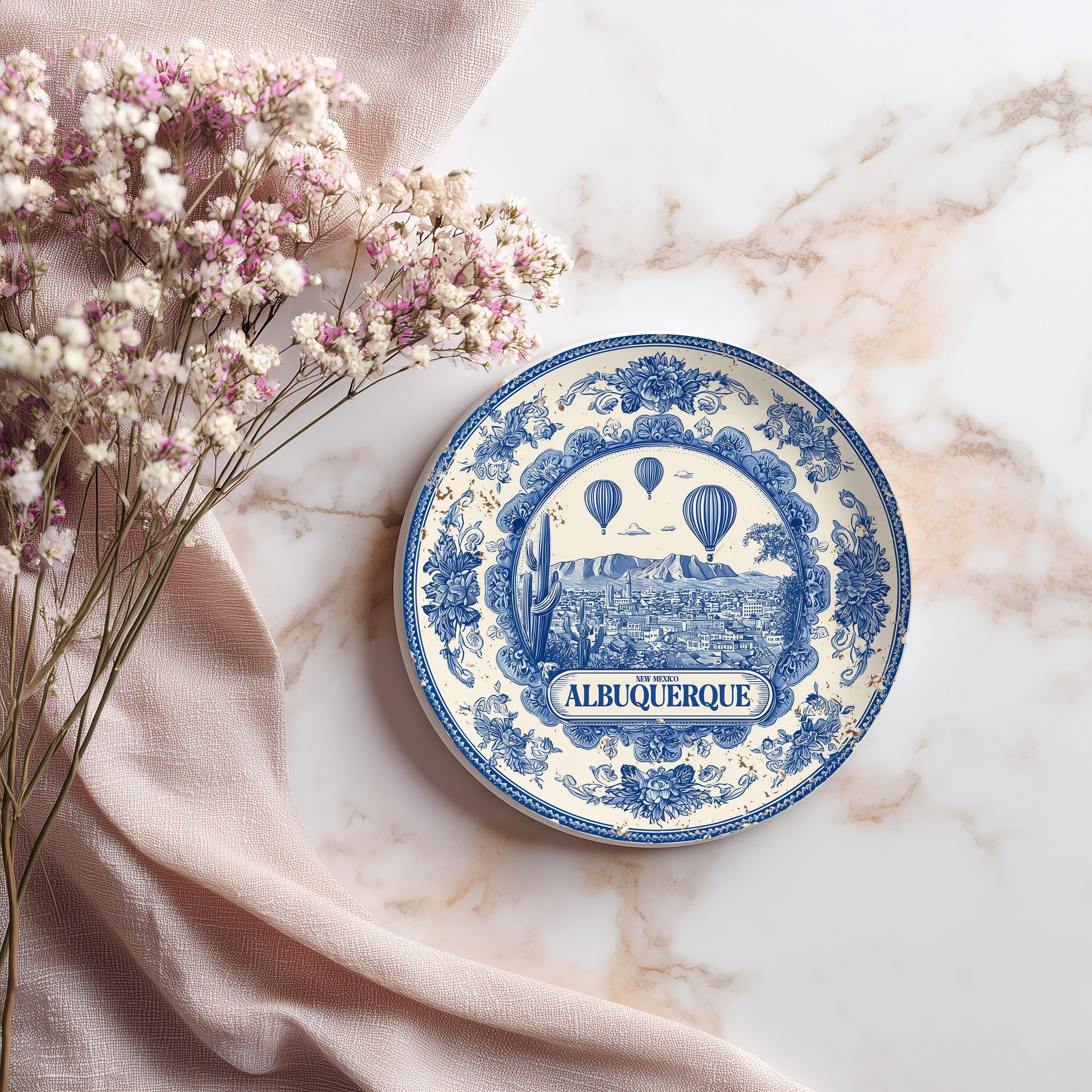 Albuquerque New Mexico Delftware Ceramic Coaster, Blue White Travel Gift, Vintage Home Decor Collectible