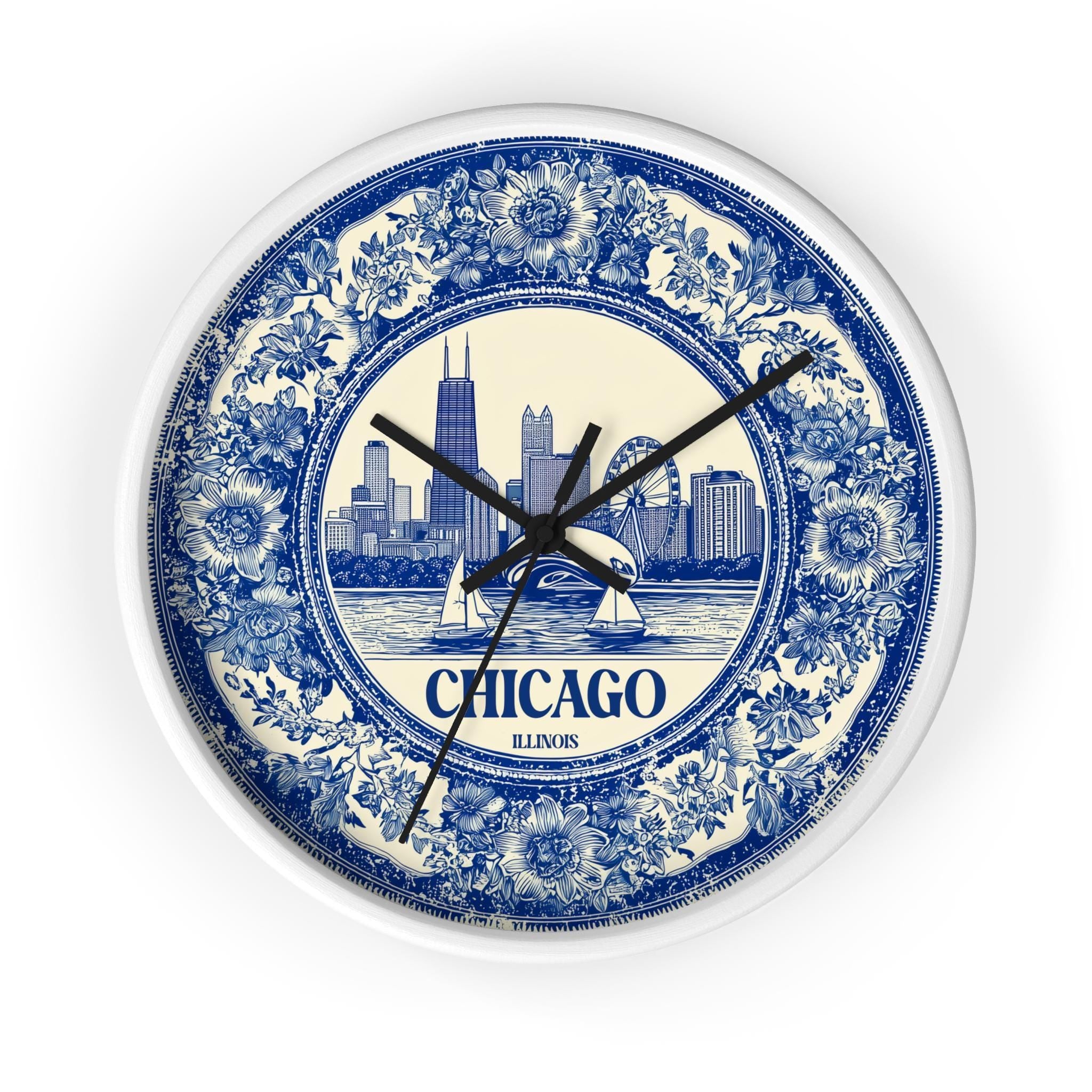 Chicago Illinois Wall Clock, Delf style Home Decor, Vintage City Travel Keepsake Art