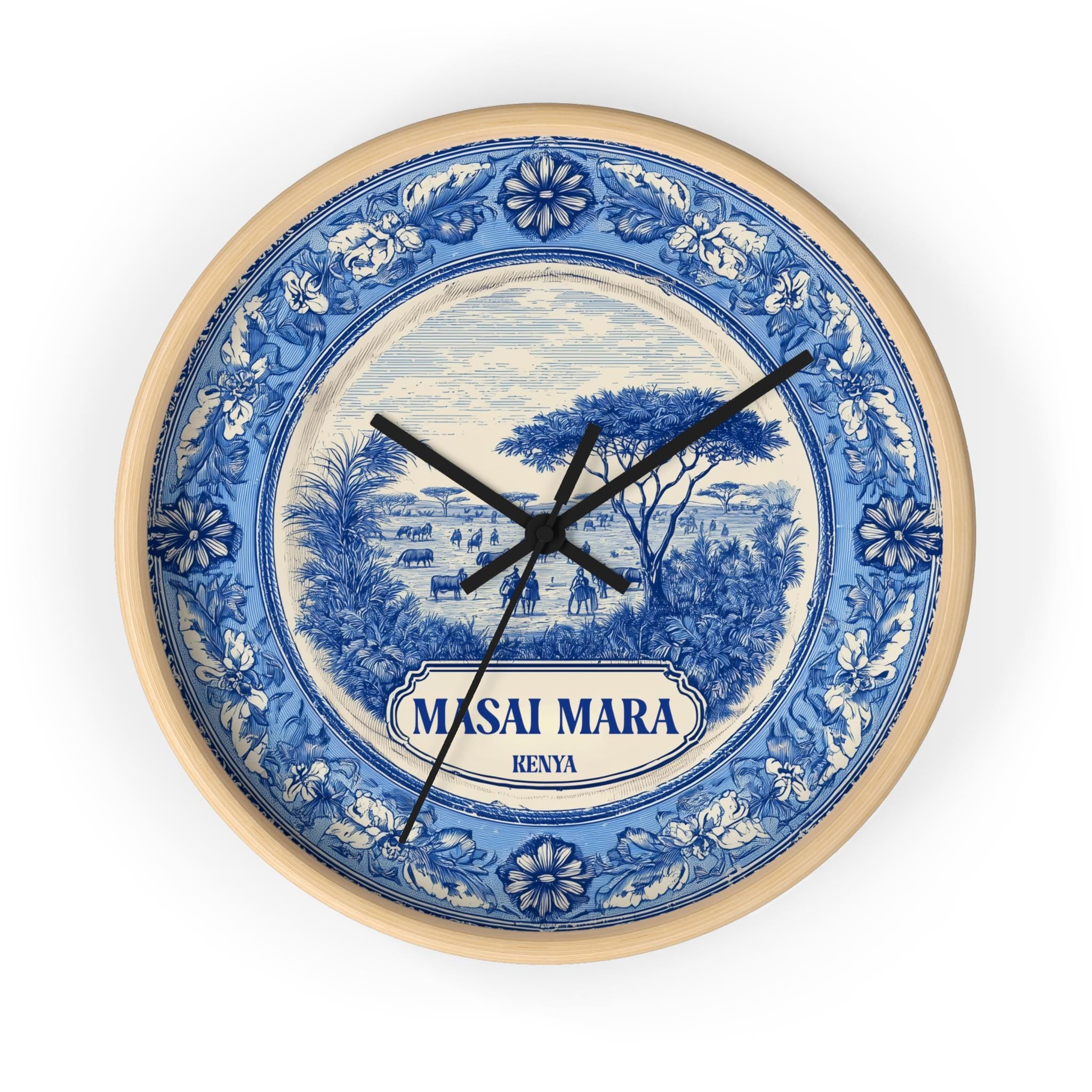 Masai Mara Kenya Wall Clock, Delf style Home Decor, Vintage City Travel Keepsake Art