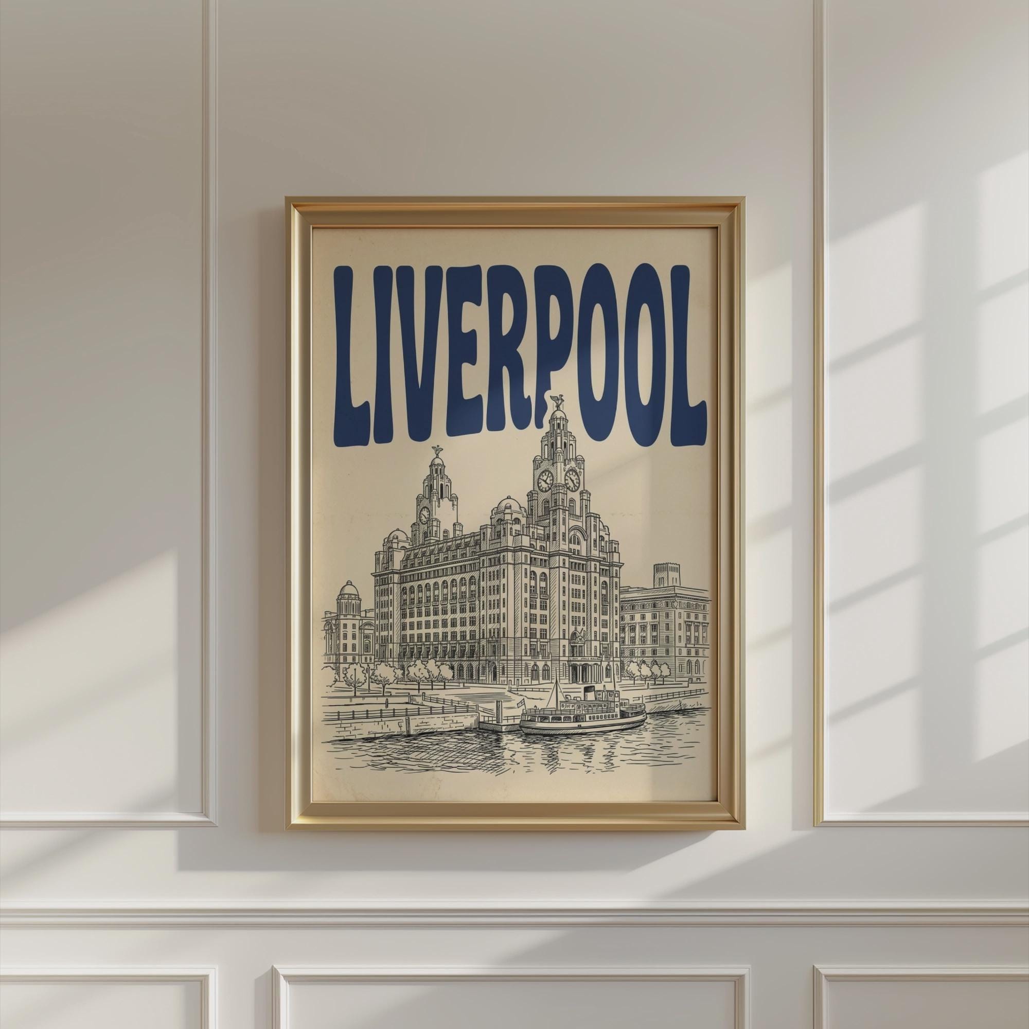 Liverpool Waterfront Wall Art, Framed Canvas Print, Royal Liver Building Decor