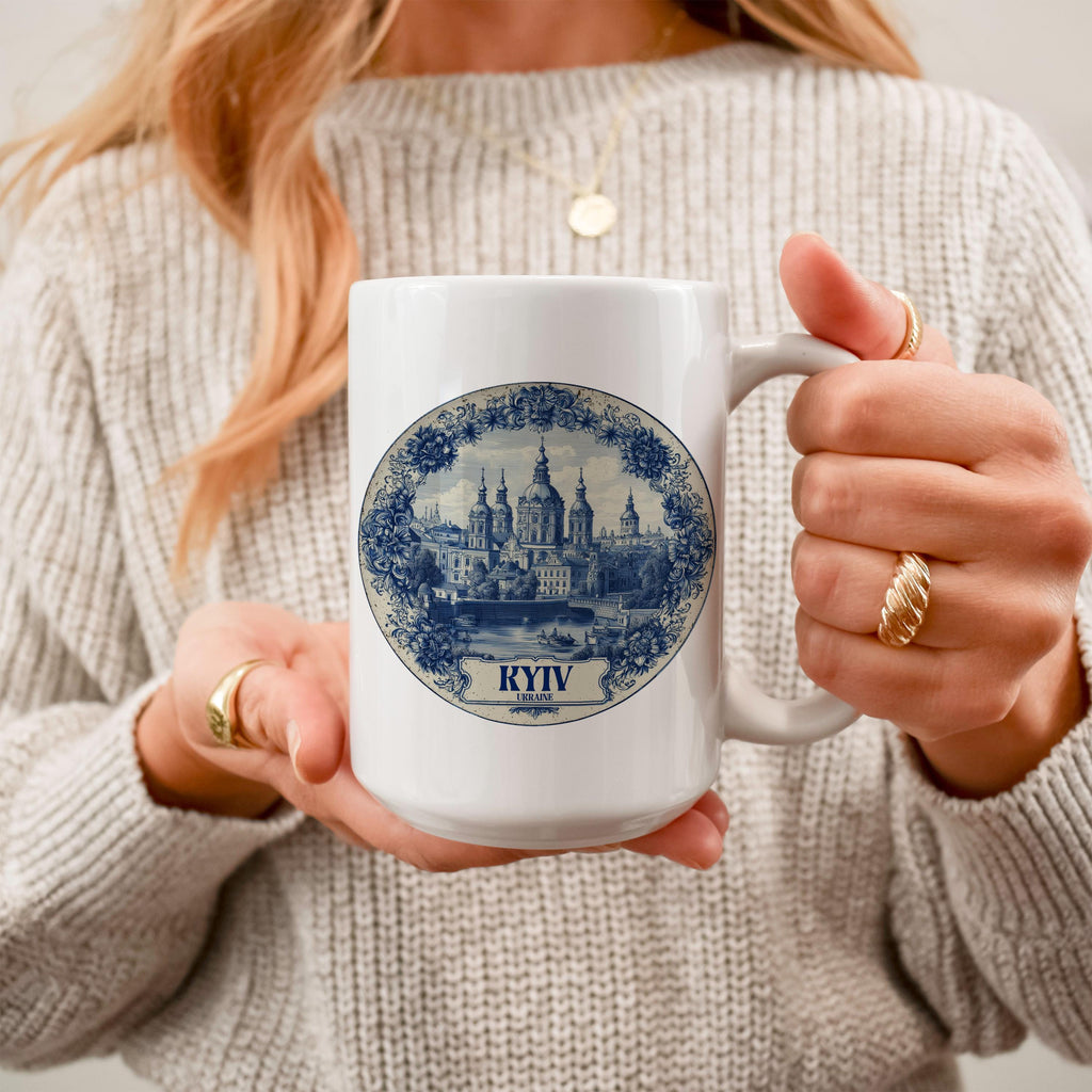 Kyiv Ukraine Mug, Custom Delft Style cup, Personalized Vintage Travel City Gift
