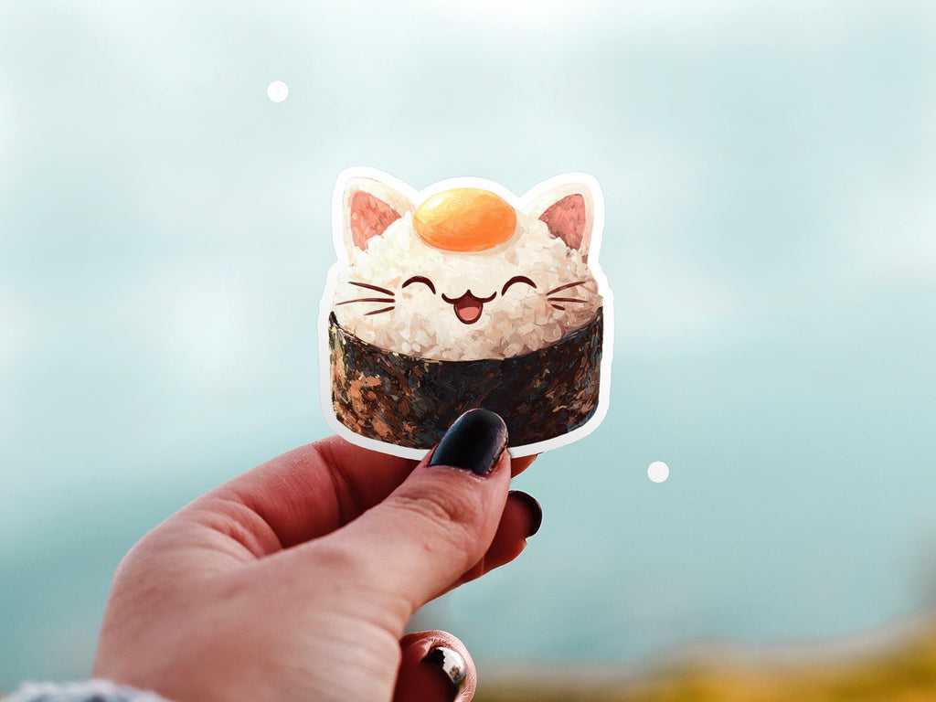 Sushi Cat Kawaii Sticker: Waterproof Vinyl Decal for Laptop & Tumbler