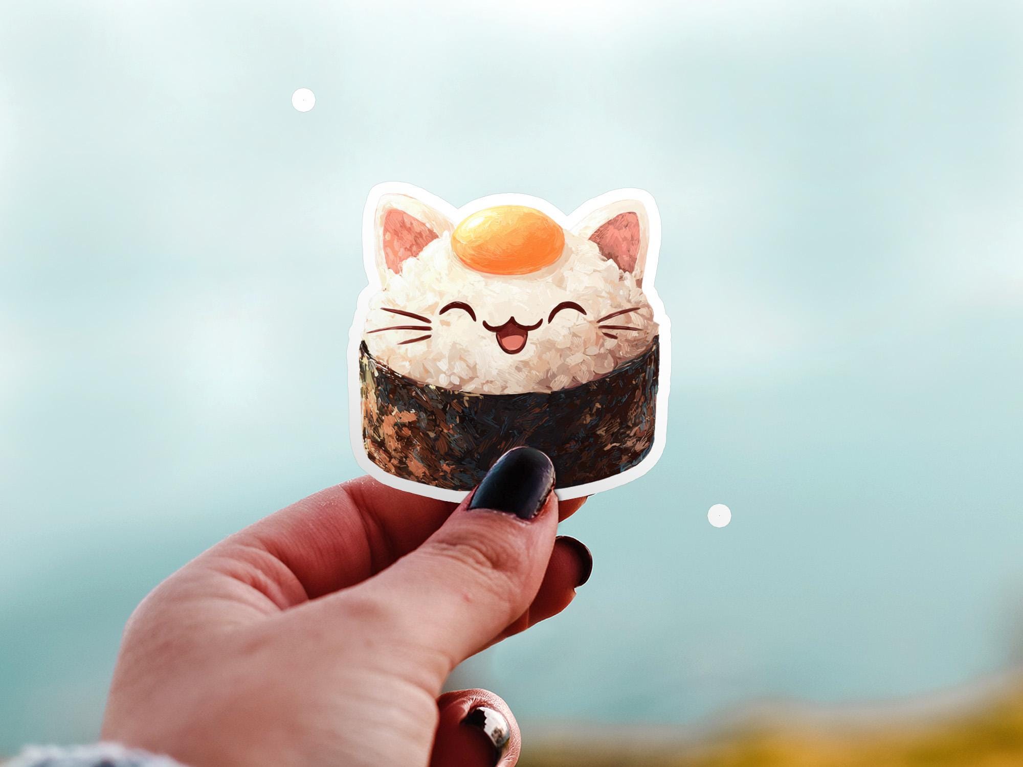 Sushi Cat Kawaii Sticker: Waterproof Vinyl Decal for Laptop & Tumbler