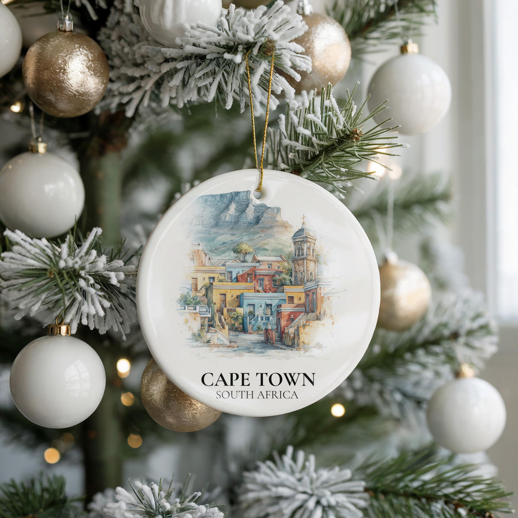 Cape Town South Africa Custom Watercolor Ornament, Personalized Ceramic Christmas gift, Travel Keepsake