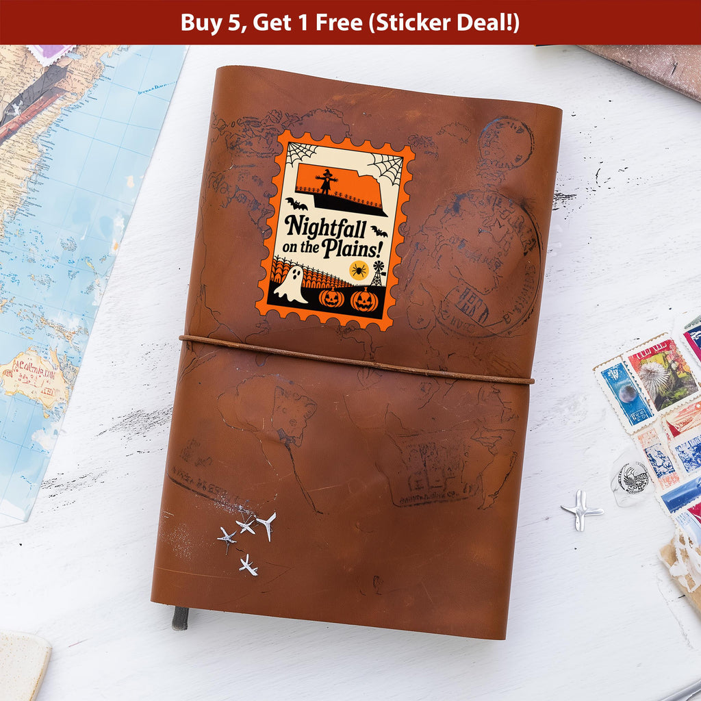 Nebraska Stamp Halloween Sticker, Spooky USA Kiss-Cut Vinyl, Waterproof Decal, United States Travel