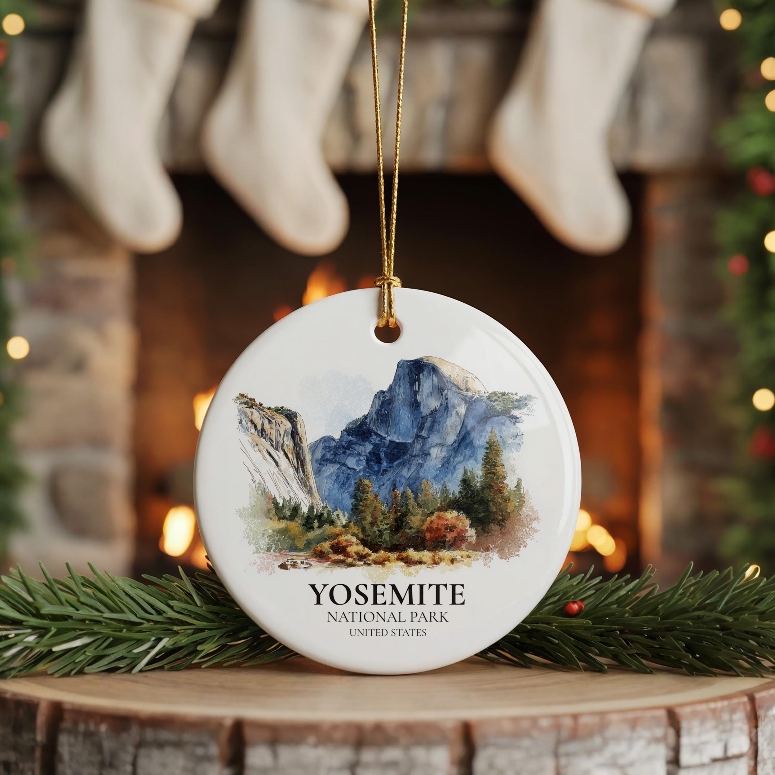 Yosemite National Park United States Personalized Watercolor Ornament, Custom Ceramic Christmas gift, Travel Keepsake