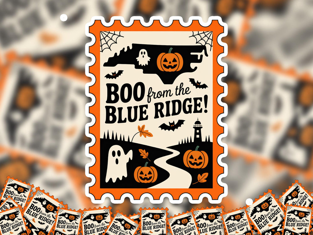 North Carolina Stamp Halloween Sticker, Spooky USA Kiss-Cut Vinyl, Waterproof Decal, United States Travel