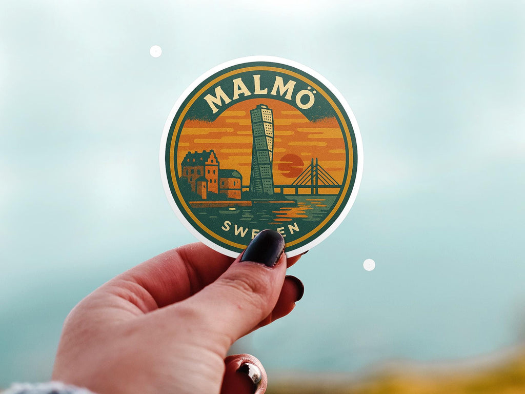 Malmo Sweden Sticker Kiss-Cut Vinyl, Waterproof Decal, Retro Travel Lover Collection