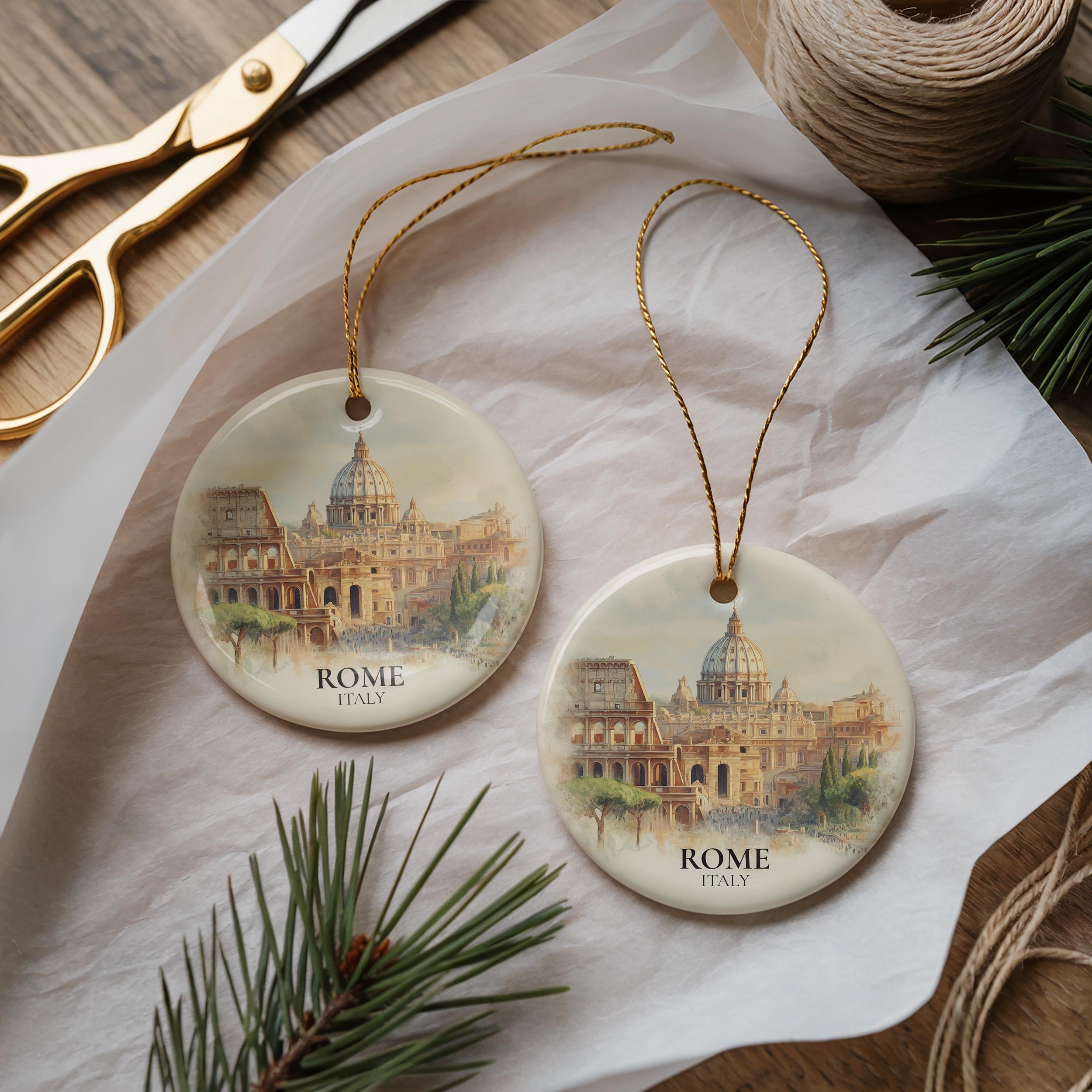 Rome Italy Personalized Watercolor Ornament, Custom Ceramic Christmas gift, Travel Keepsake