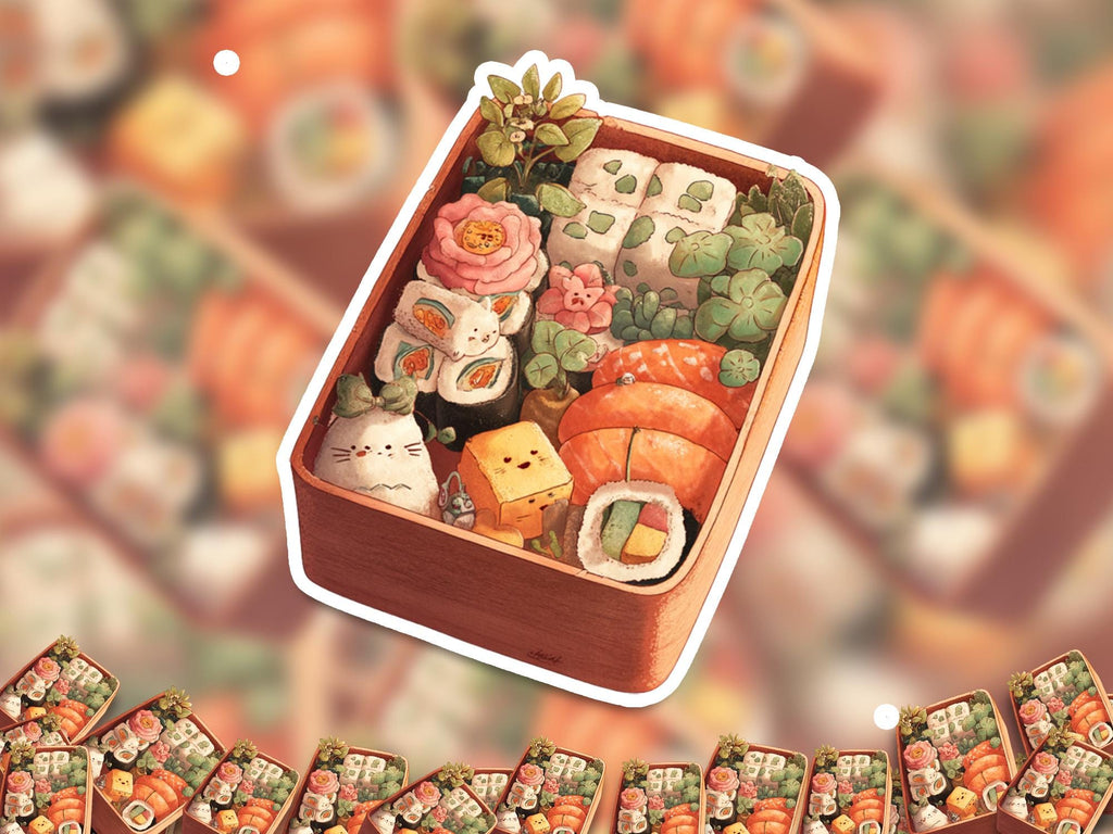 Kawaii Sushi Bento Box Sticker: Waterproof Vinyl Decal