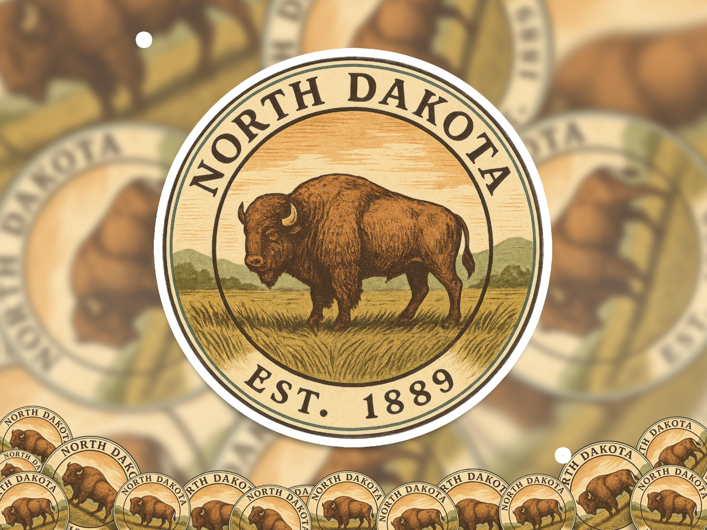 North Dakota Sticker, Vintage US States Retro Decal, Waterproof Retro Travel Collection for Laptop Tumbler