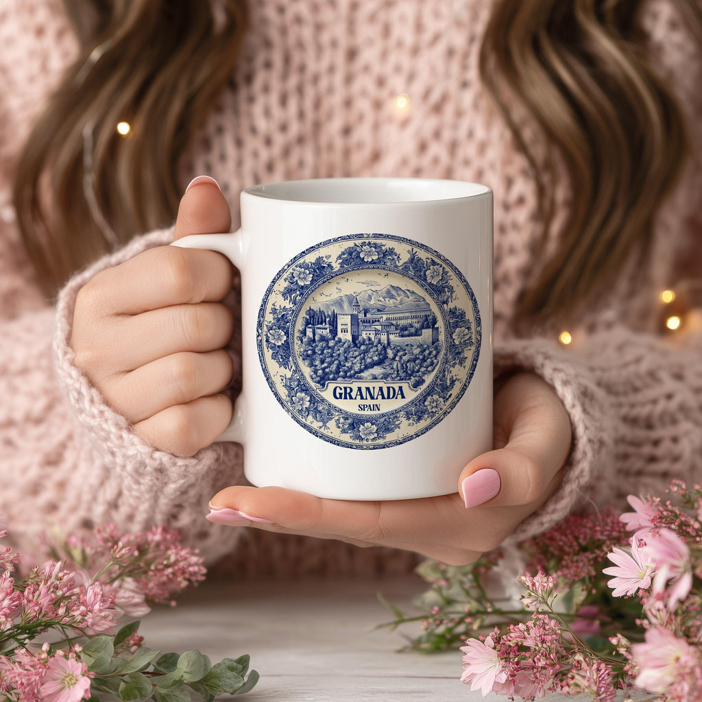 Granada Spain Mug, Custom Delft Style cup, Personalized Vintage Travel City Gift