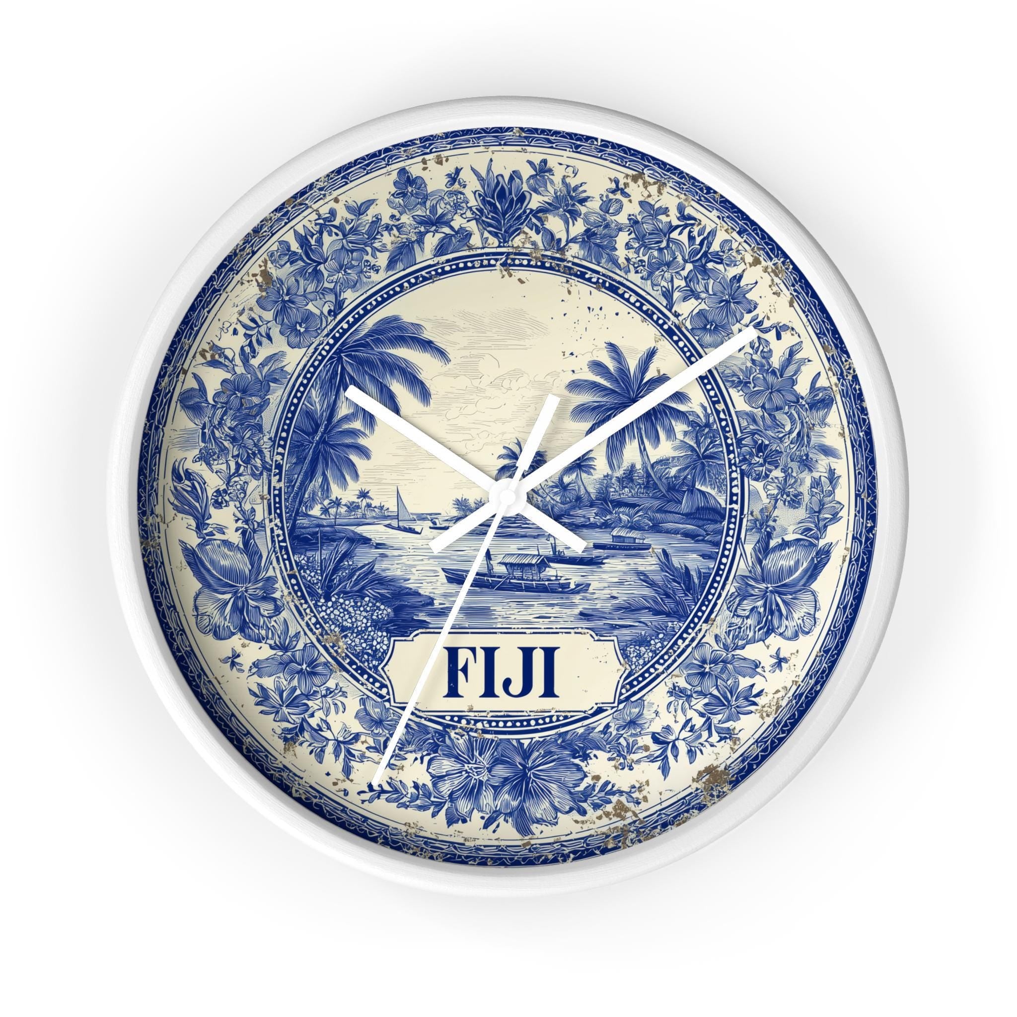 Fiji Wall Clock, Delf style Home Decor, Vintage City Travel Keepsake Art