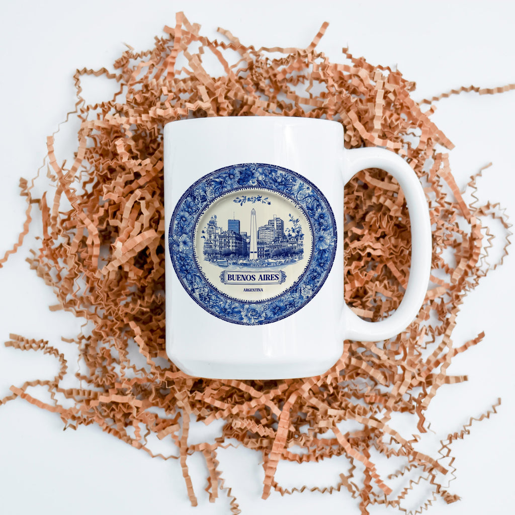 Buenos Aires Argentina Mug, Custom Delft Style cup, Personalized Vintage Travel City Gift