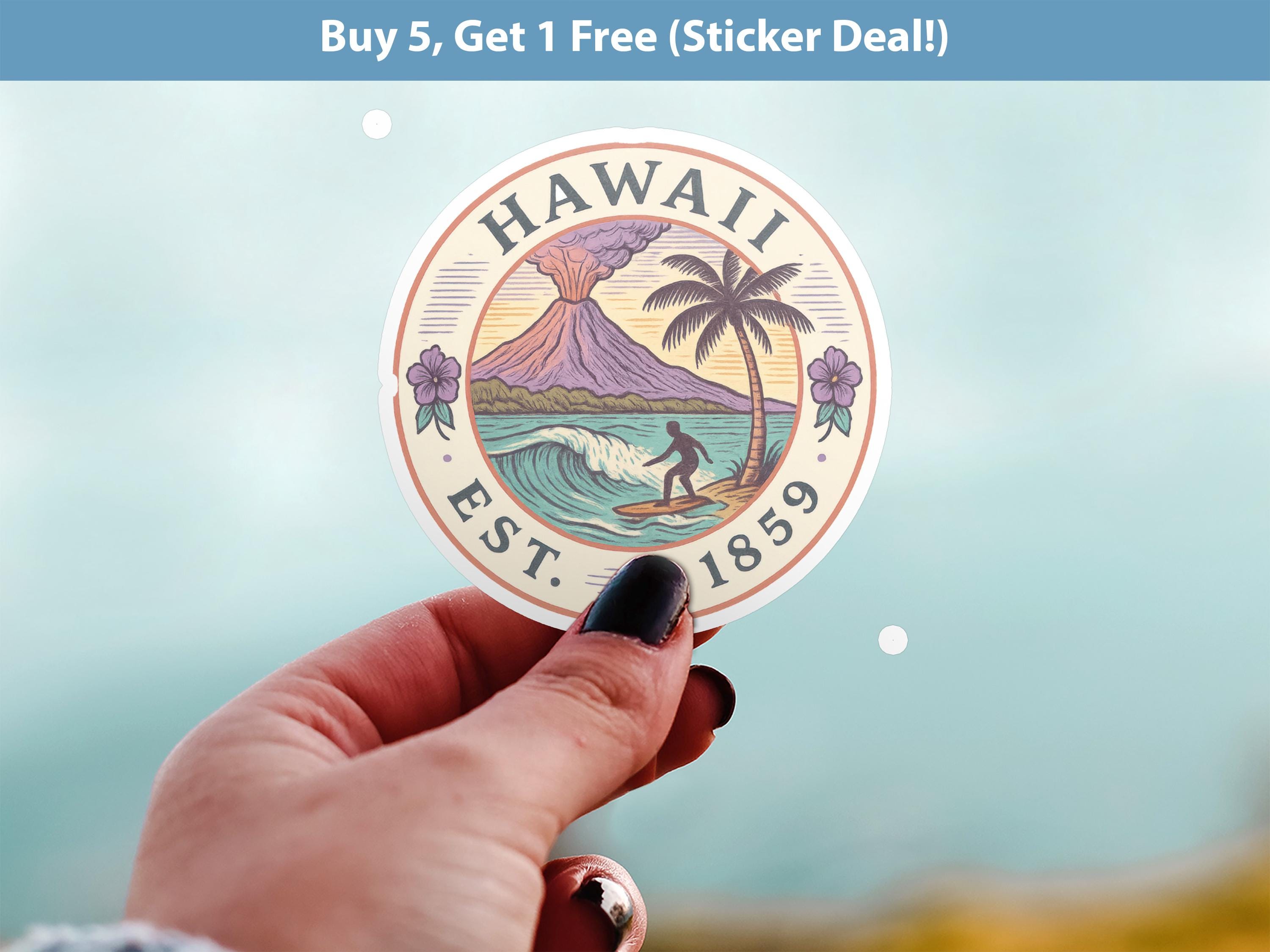 Hawaii Sticker, Vintage US States Retro Decal, Waterproof Retro Travel Collection for Laptop Tumbler