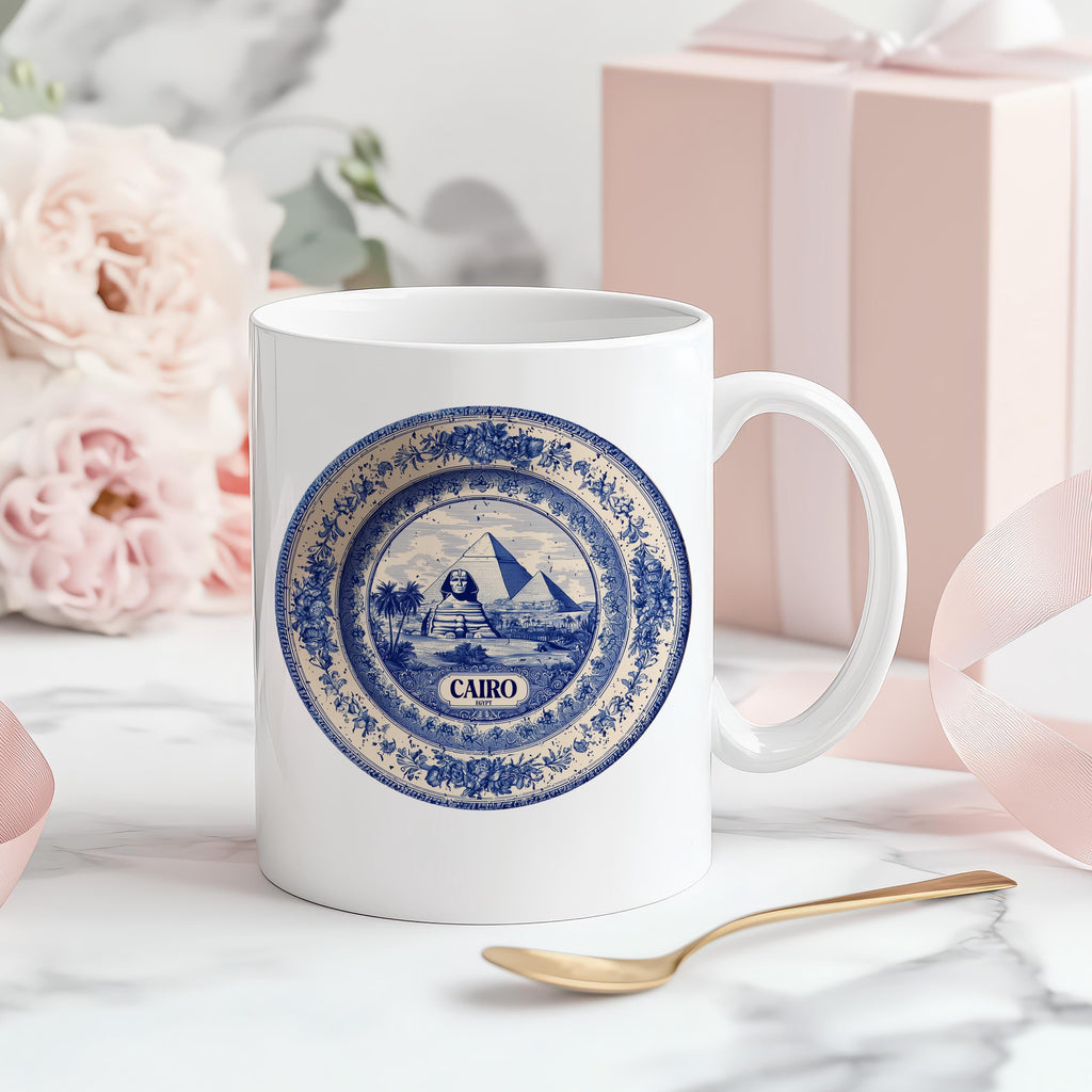 Cairo Egypt Mug, Custom Delft Style cup, Personalized Vintage Travel City Gift