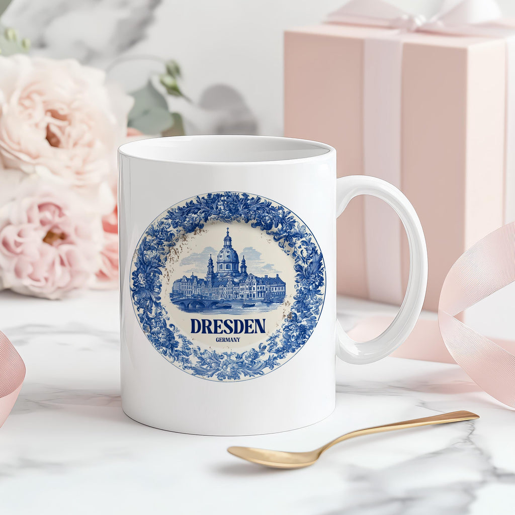 Dresden Germany Mug, Custom Delft Style cup, Personalized Vintage Travel City Gift
