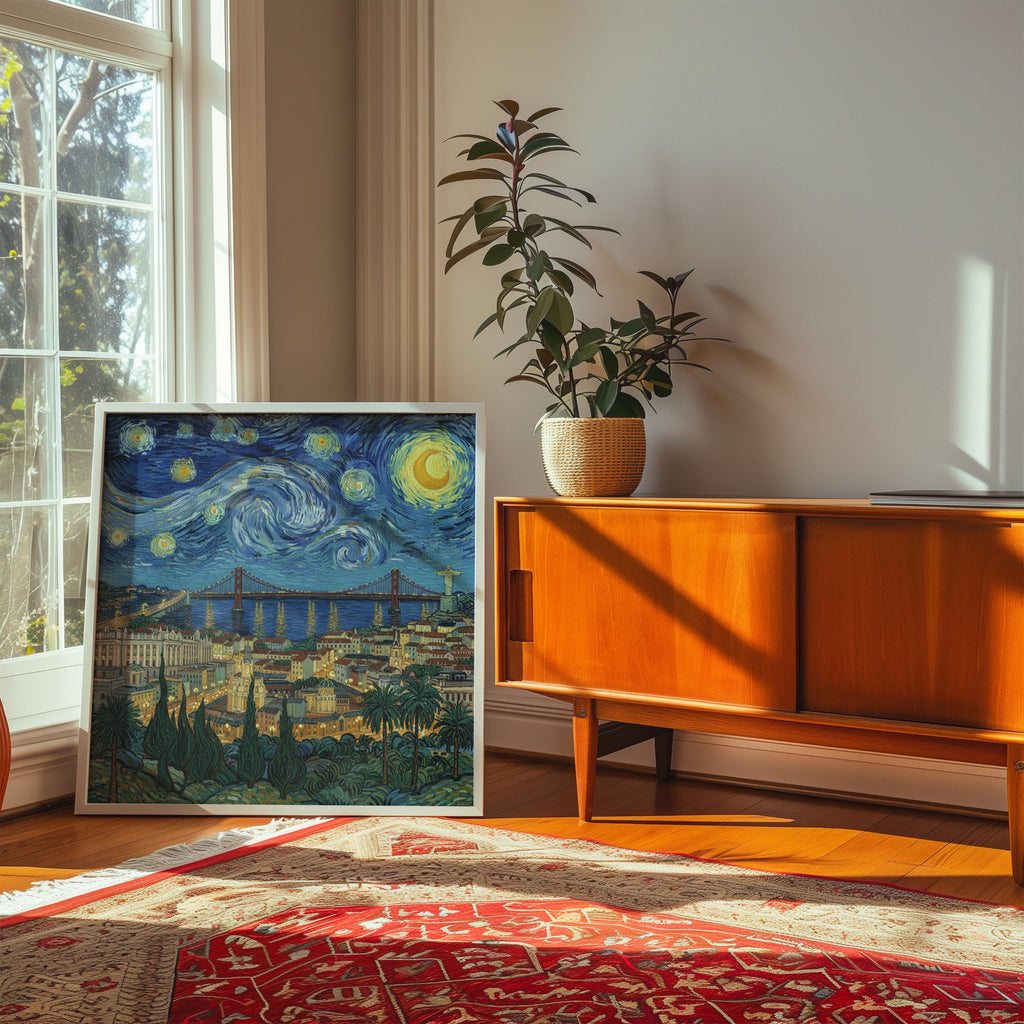 Lisbon Portugal Starry Night Wall Art, Van Gogh Print, Travel Gift Home Decor