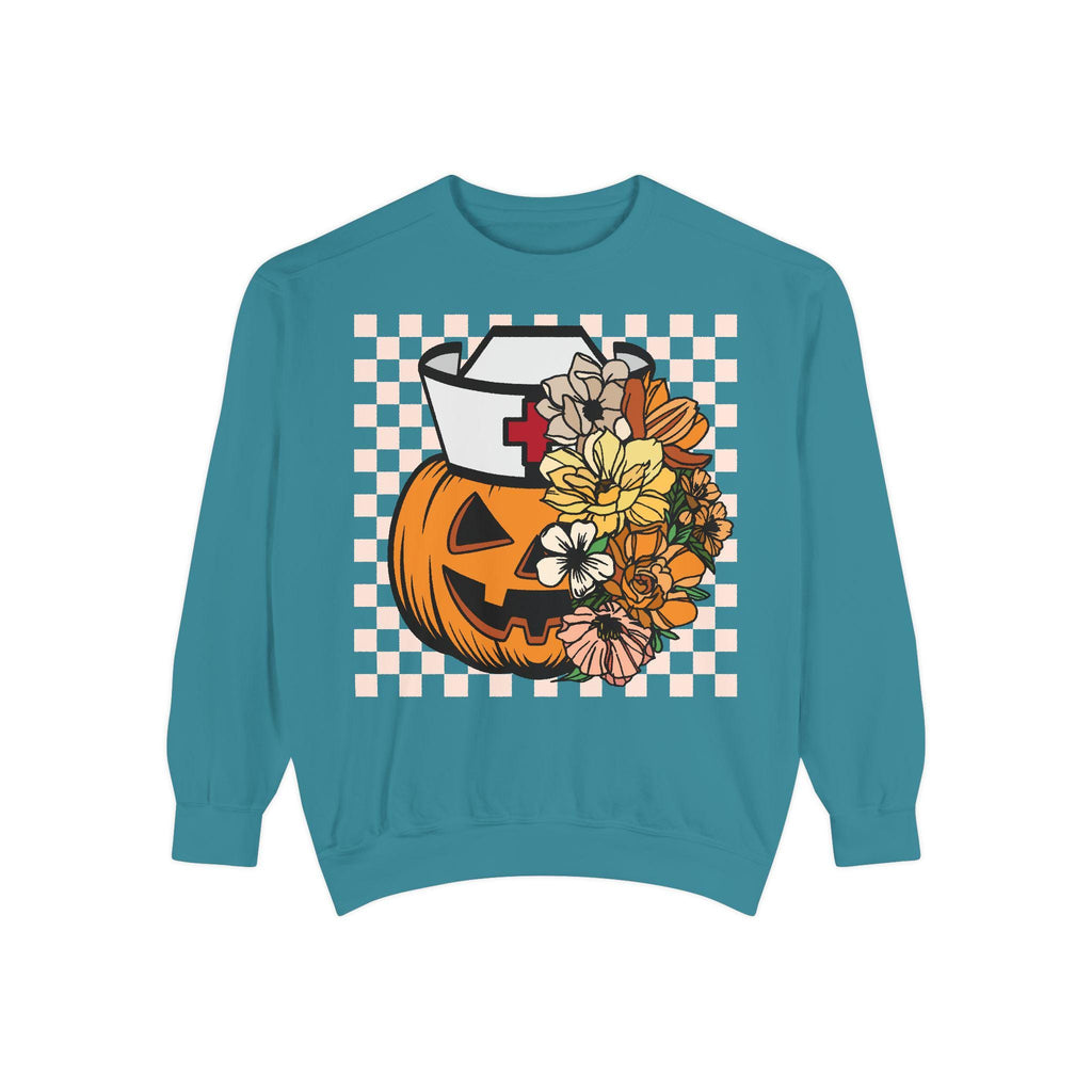 Halloween Nurse  Pumpkin Sweatshirt, Spooky RN Fall Top Cozy Autumn Pullover, Cute Retro Gift for Nurse