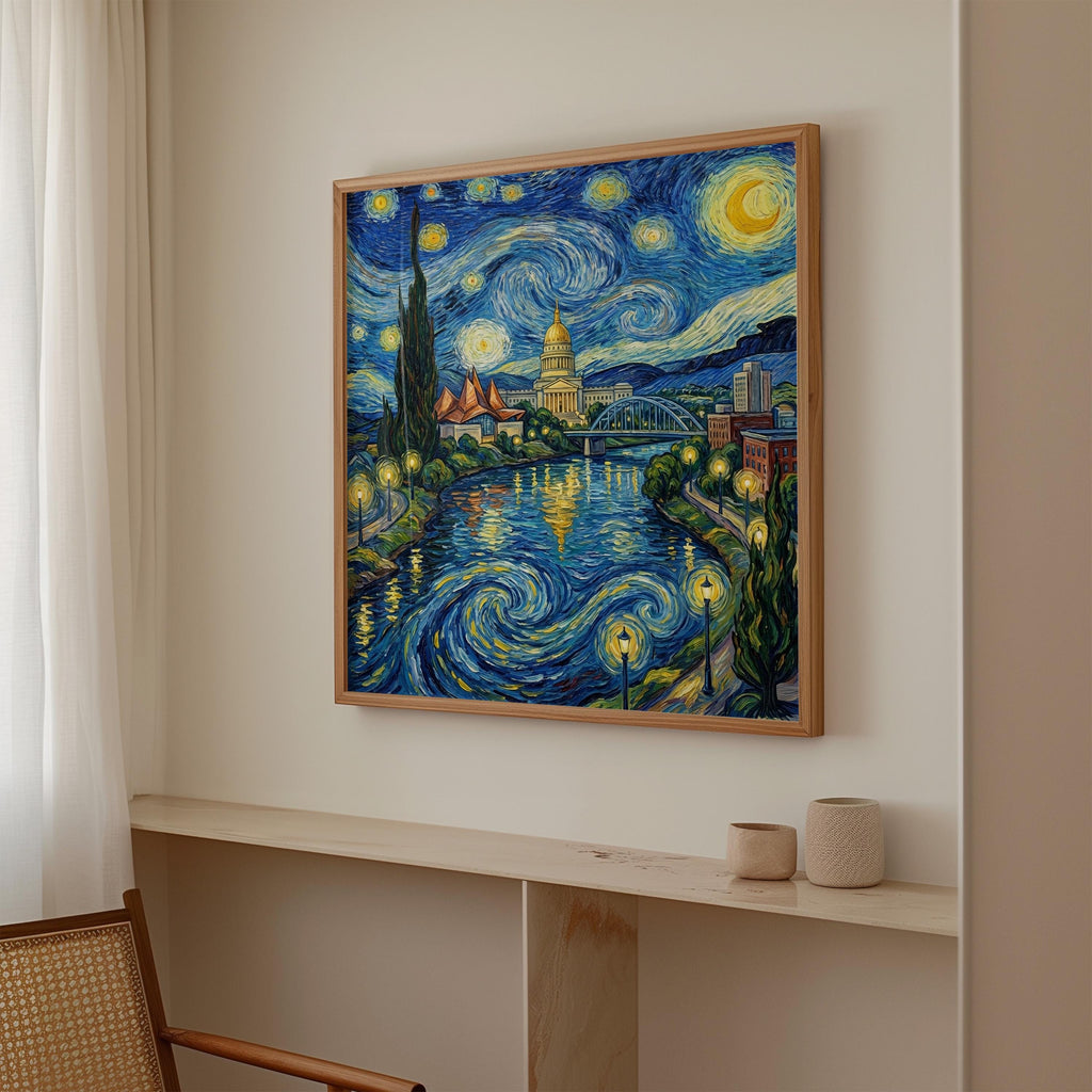 Charleston West Virginia Starry Night Wall Art, Van Gogh Print, Travel Gift Home Decor