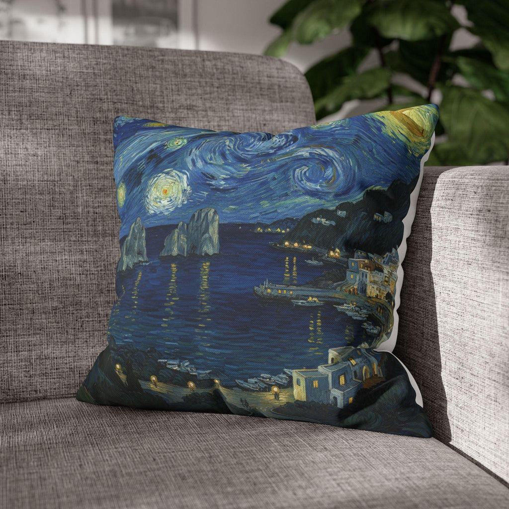 Capri Italy Pillowcase Starry Night, Van Gogh Throw Pillow Canvas Home Decor Gift