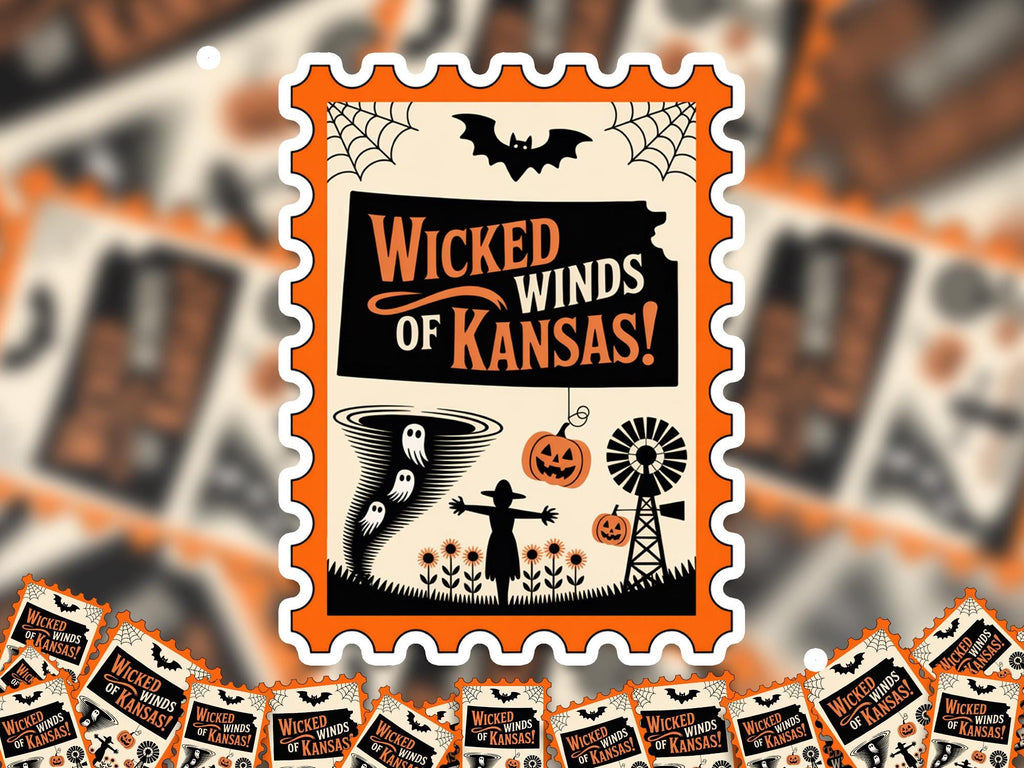 Kansas Stamp Halloween Sticker, Spooky USA Kiss-Cut Vinyl, Waterproof Decal, United States Travel