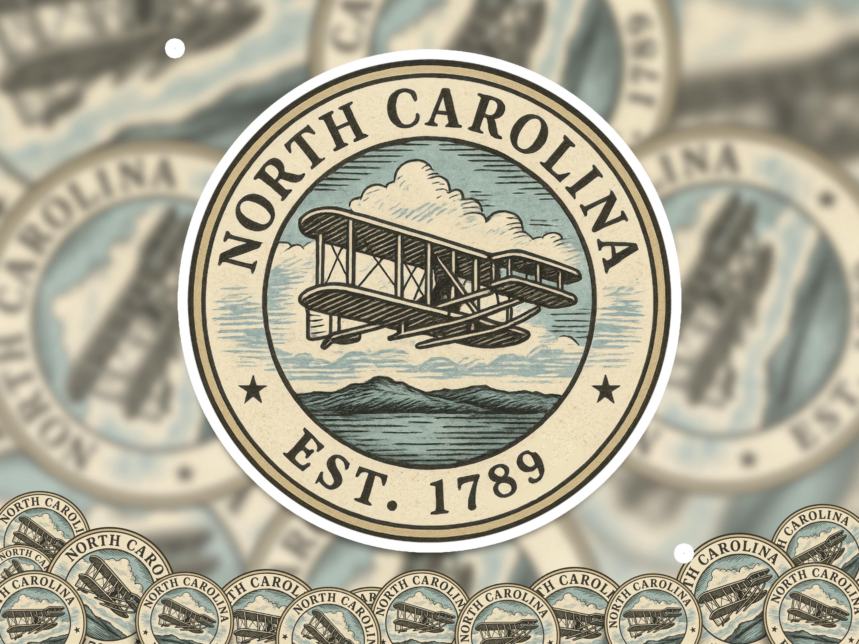 North Carolina Sticker, Vintage US States Retro Decal, Waterproof Retro Travel Collection for Laptop Tumbler