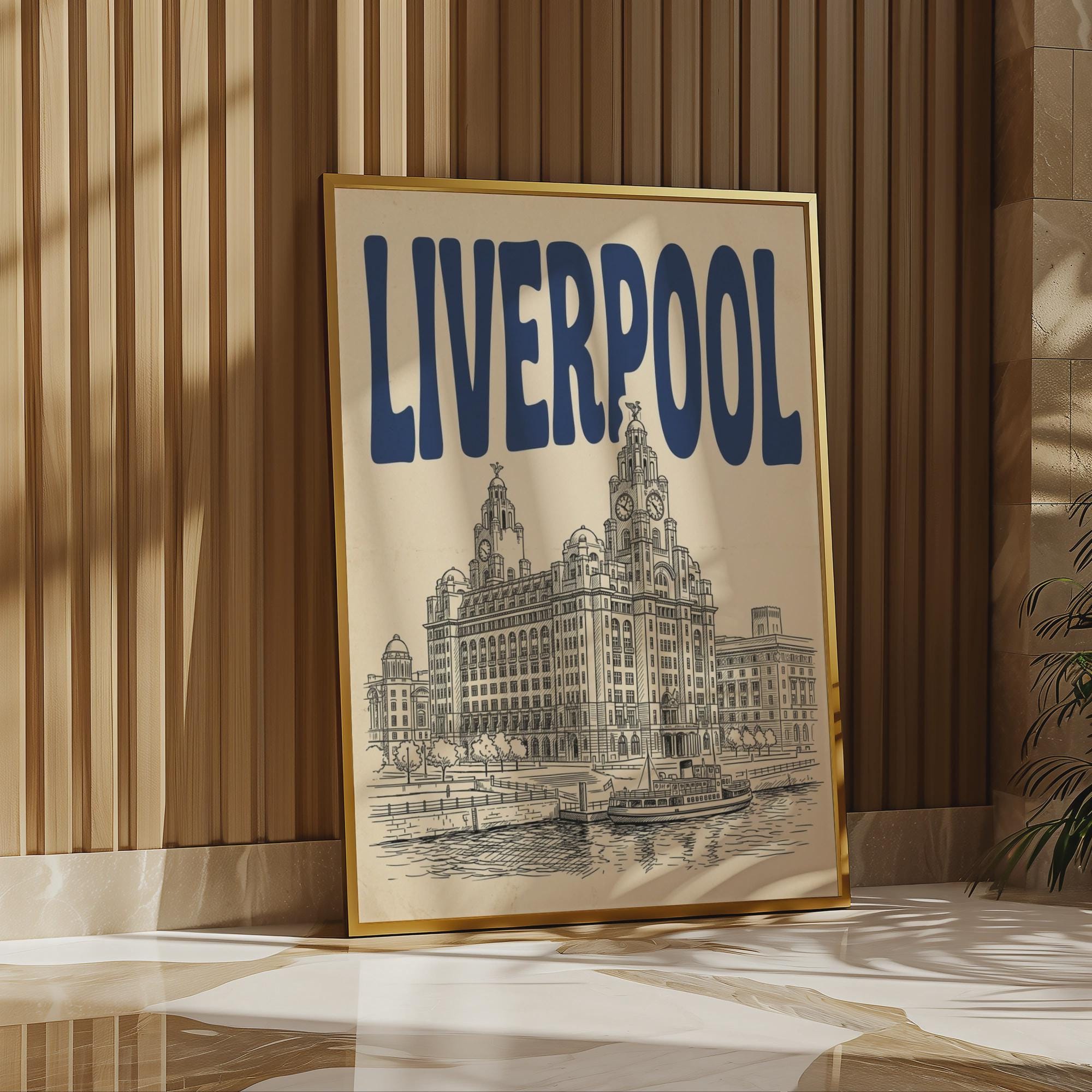 Liverpool Waterfront Wall Art, Framed Canvas Print, Royal Liver Building Decor