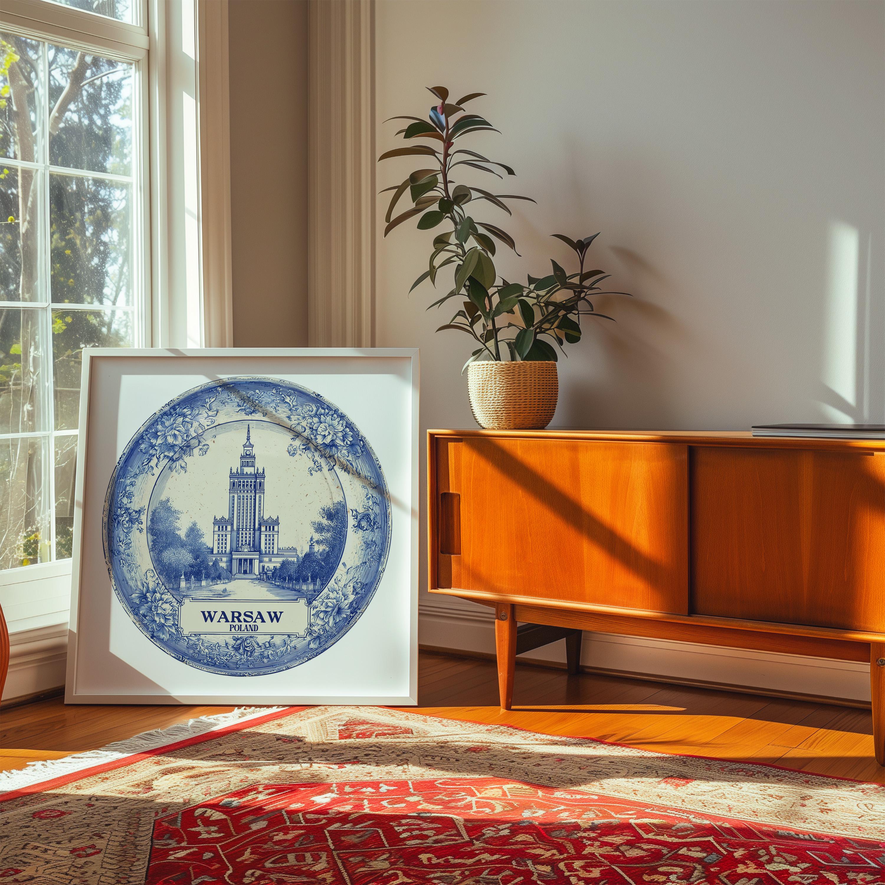 Warsaw Poland Wall Art, Vintage Delft Blue Poster, City Print, Travel Home Decor