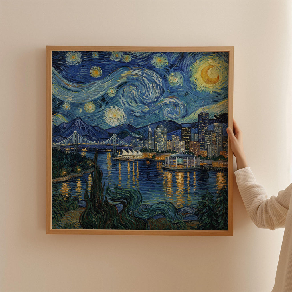 Vancouver Canada Starry Night Wall Art, Van Gogh Print, Travel Gift Home Decor