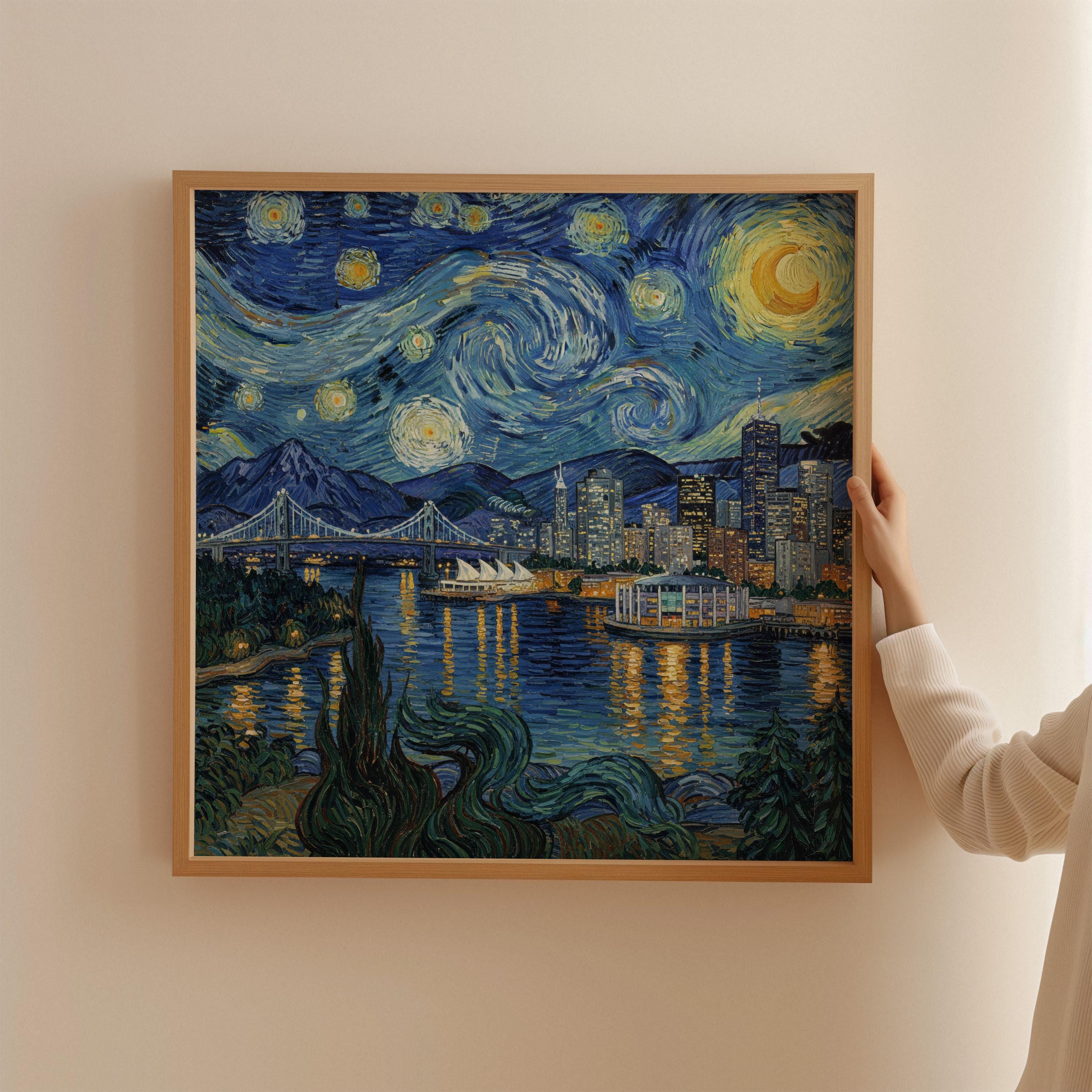 Vancouver Canada Starry Night Wall Art, Van Gogh Print, Travel Gift Home Decor