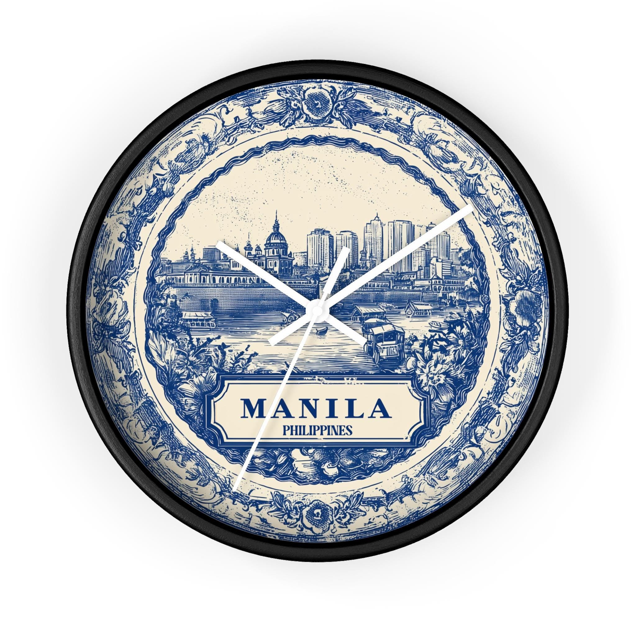 Manila Philippines Wall Clock, Delf style Home Decor, Vintage City Travel Keepsake Art
